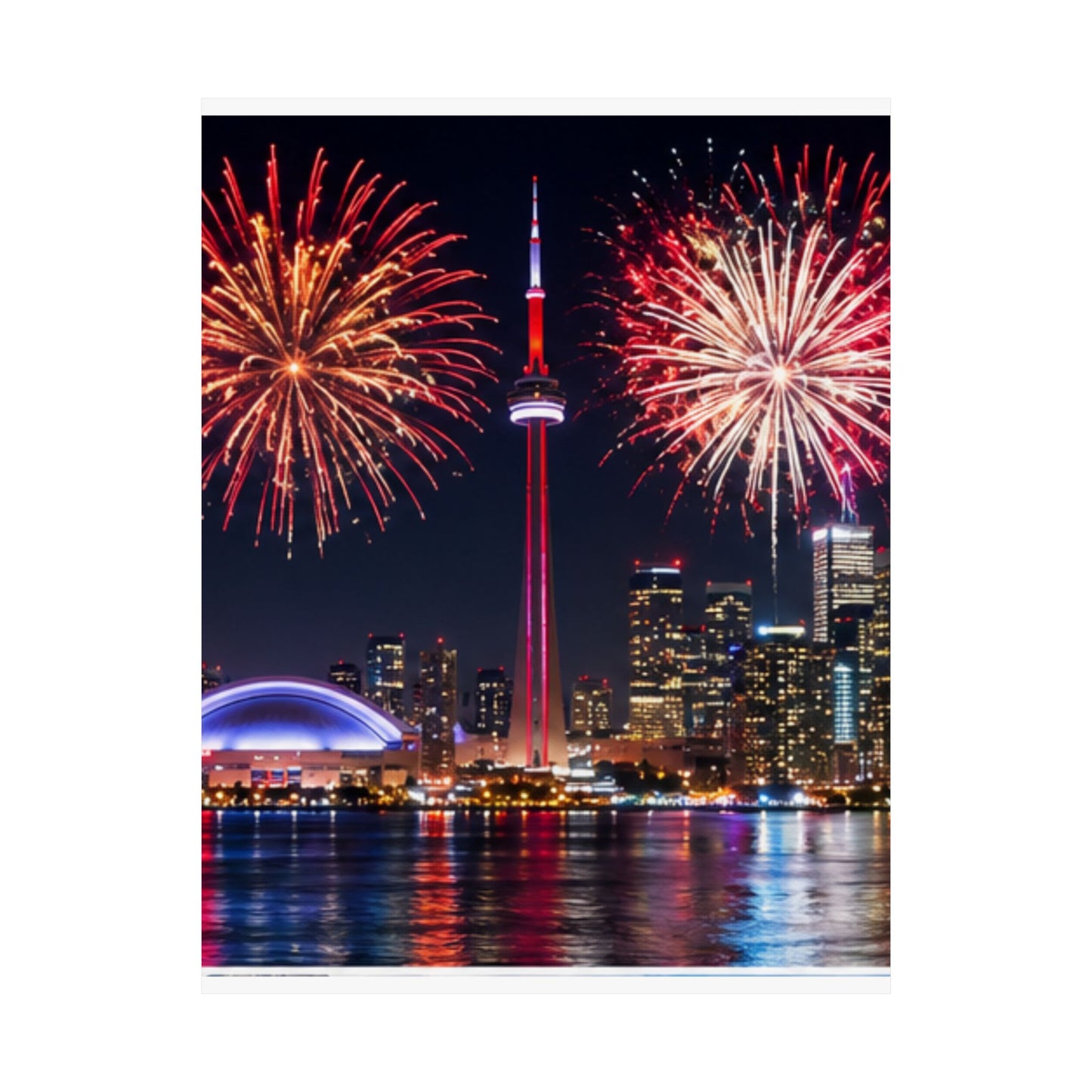 CN Tower Fireworks Matte Vertical Poster — Toronto Skyline Night Celebration Wall Art