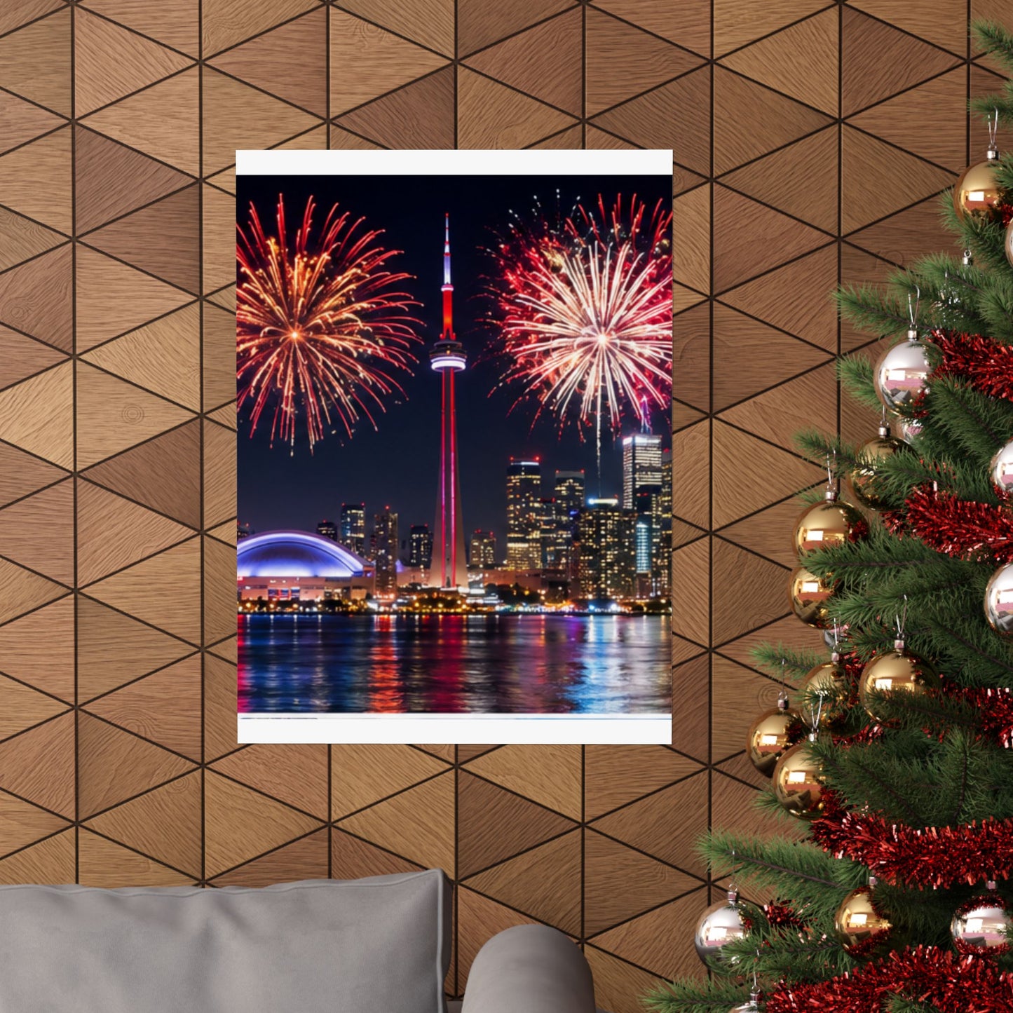 CN Tower Fireworks Matte Vertical Poster — Toronto Skyline Night Celebration Wall Art