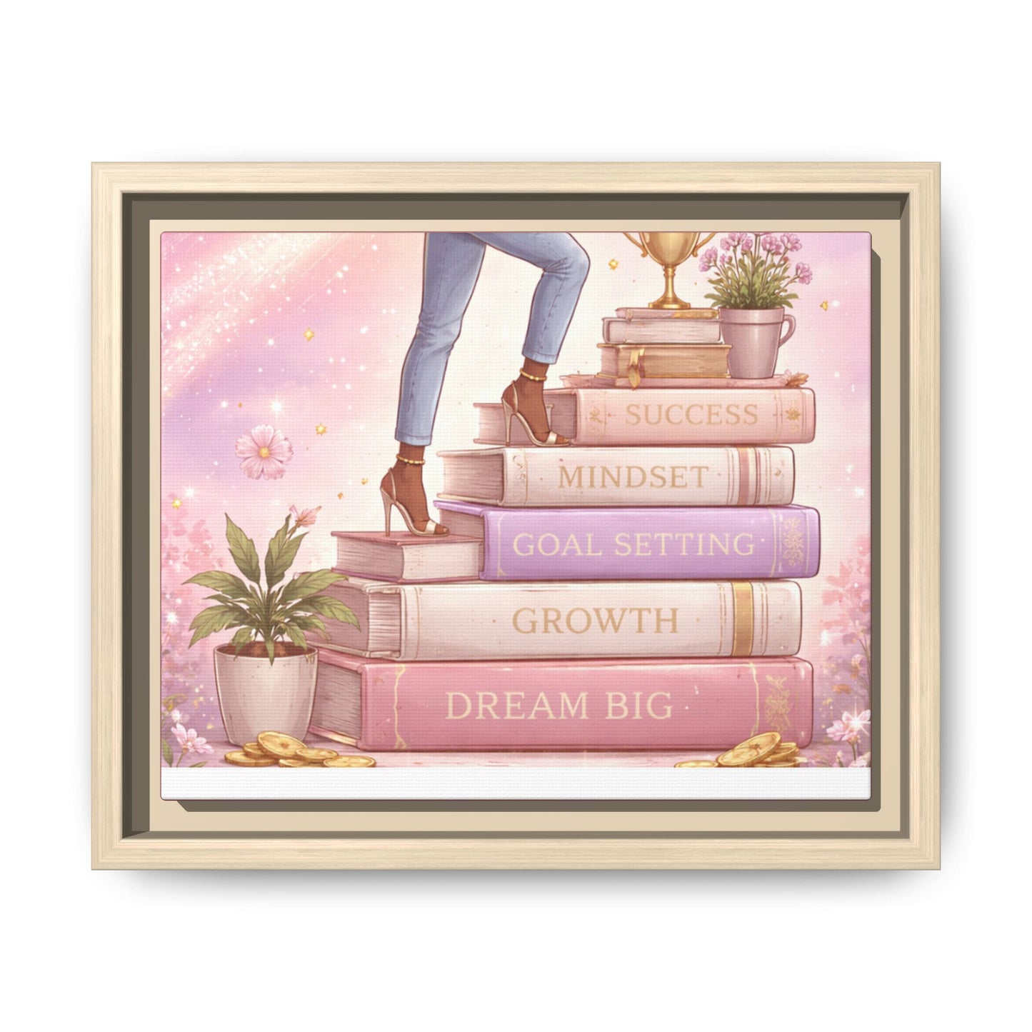 Dream Big Wall Art — Motivational Stacked Books Framed Canvas