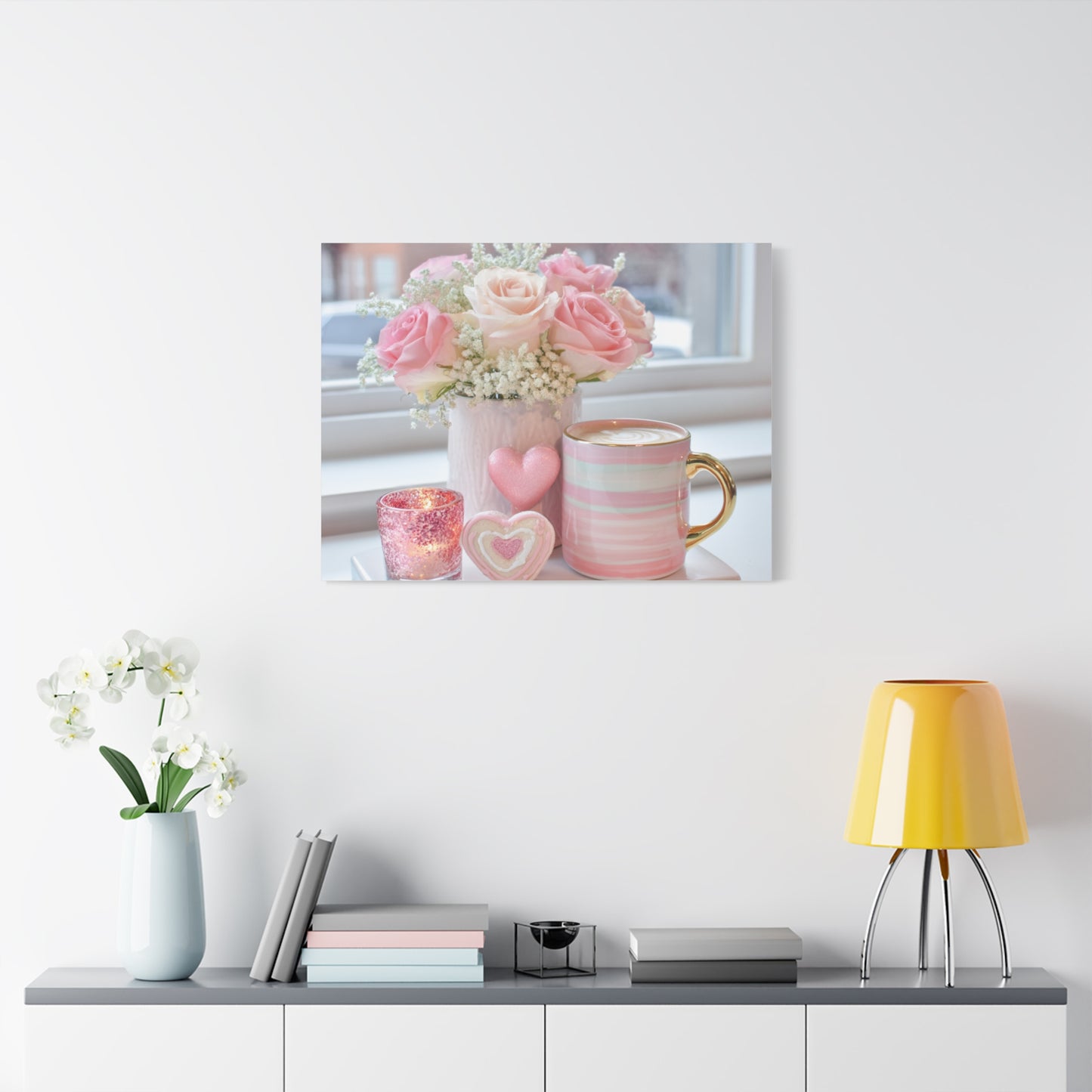 Pink Rose Bouquet with Mug Canvas