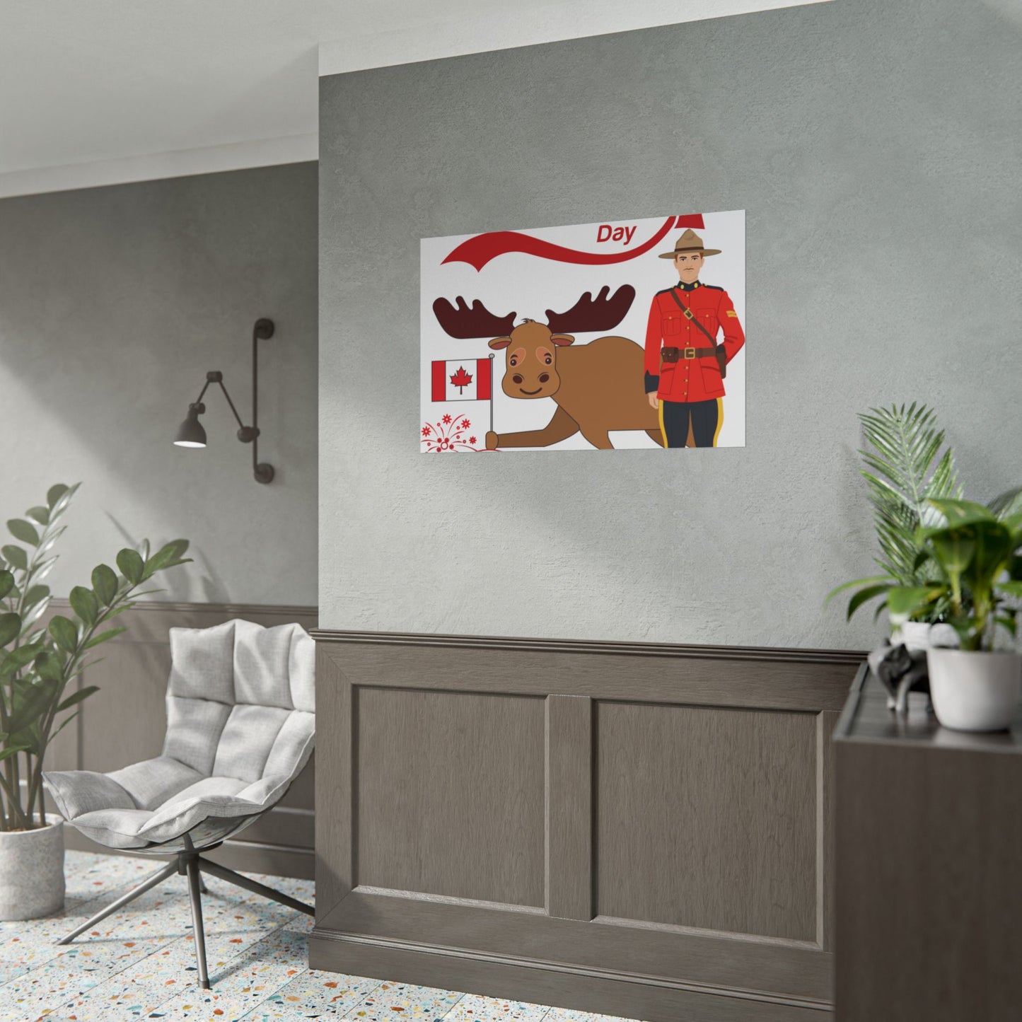 Canada Day Poster - Happy Canada Day Moose & Mountie Rolled Poster