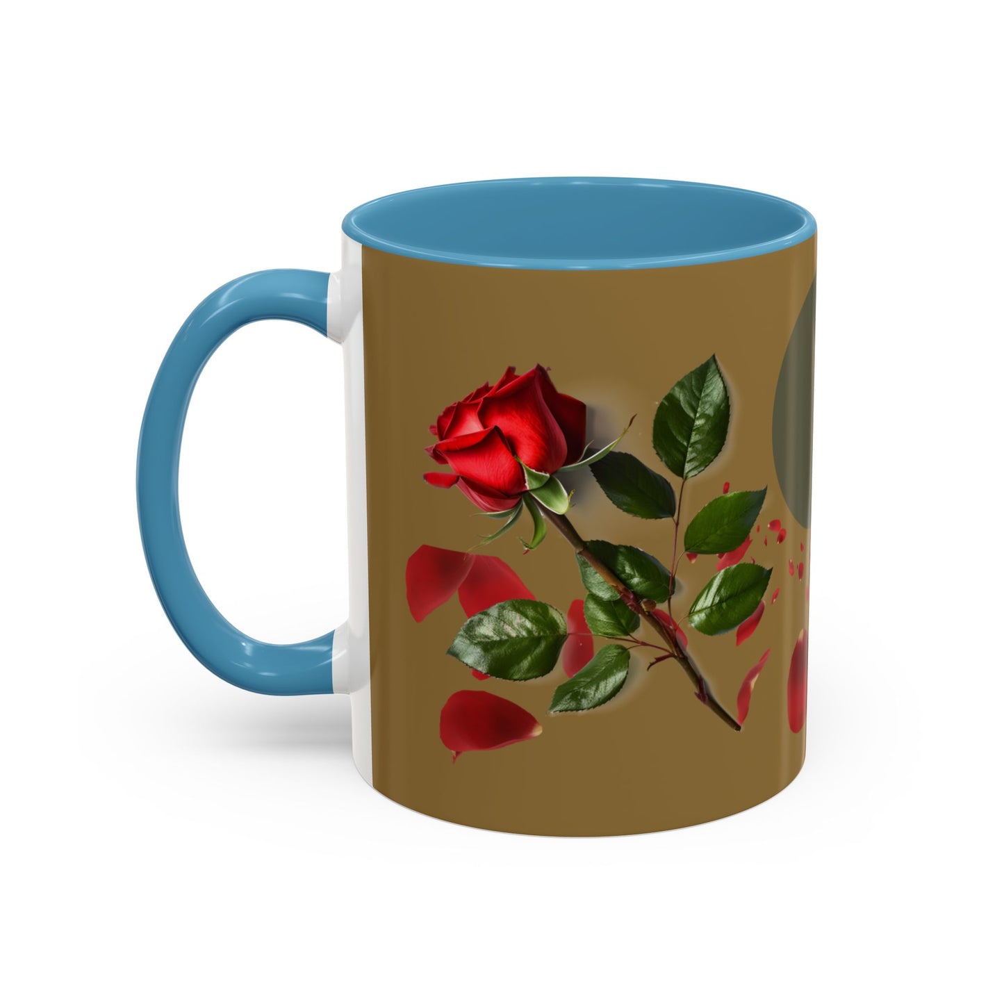 Red Rose Petals Coffee Mug  Accent Black Handle Interior,