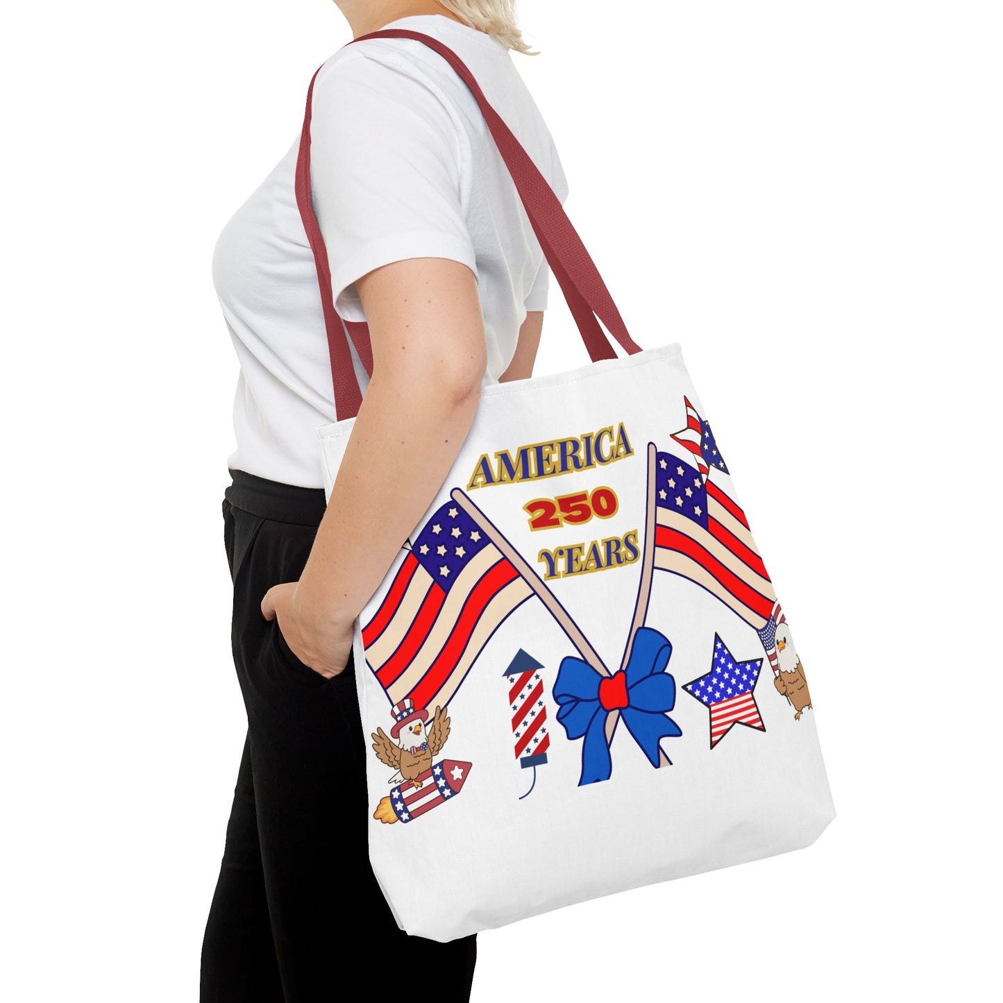 America 250 Years Flag Crossed Flags Patriotic Tote Bag | Independence Day