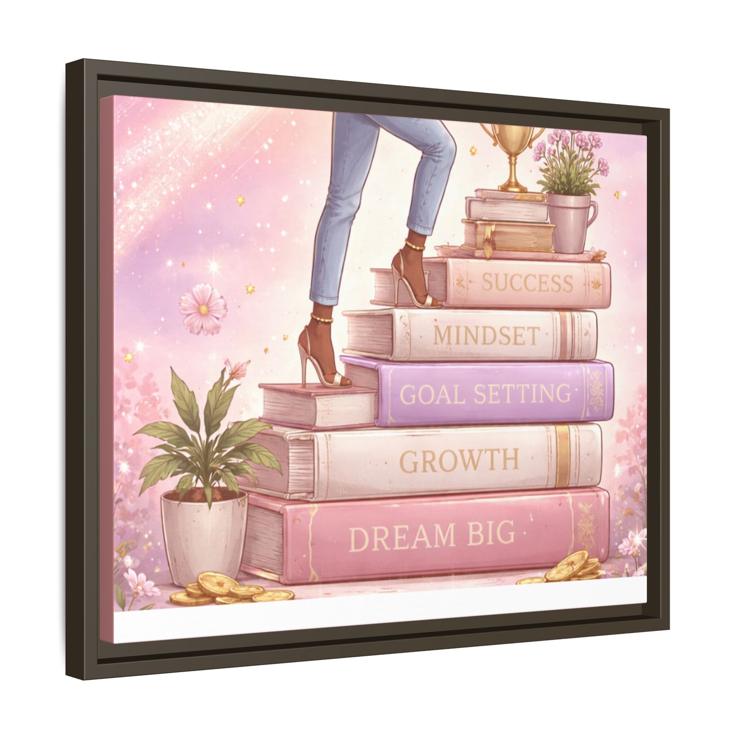 Dream Big Wall Art — Motivational Stacked Books Framed Canvas