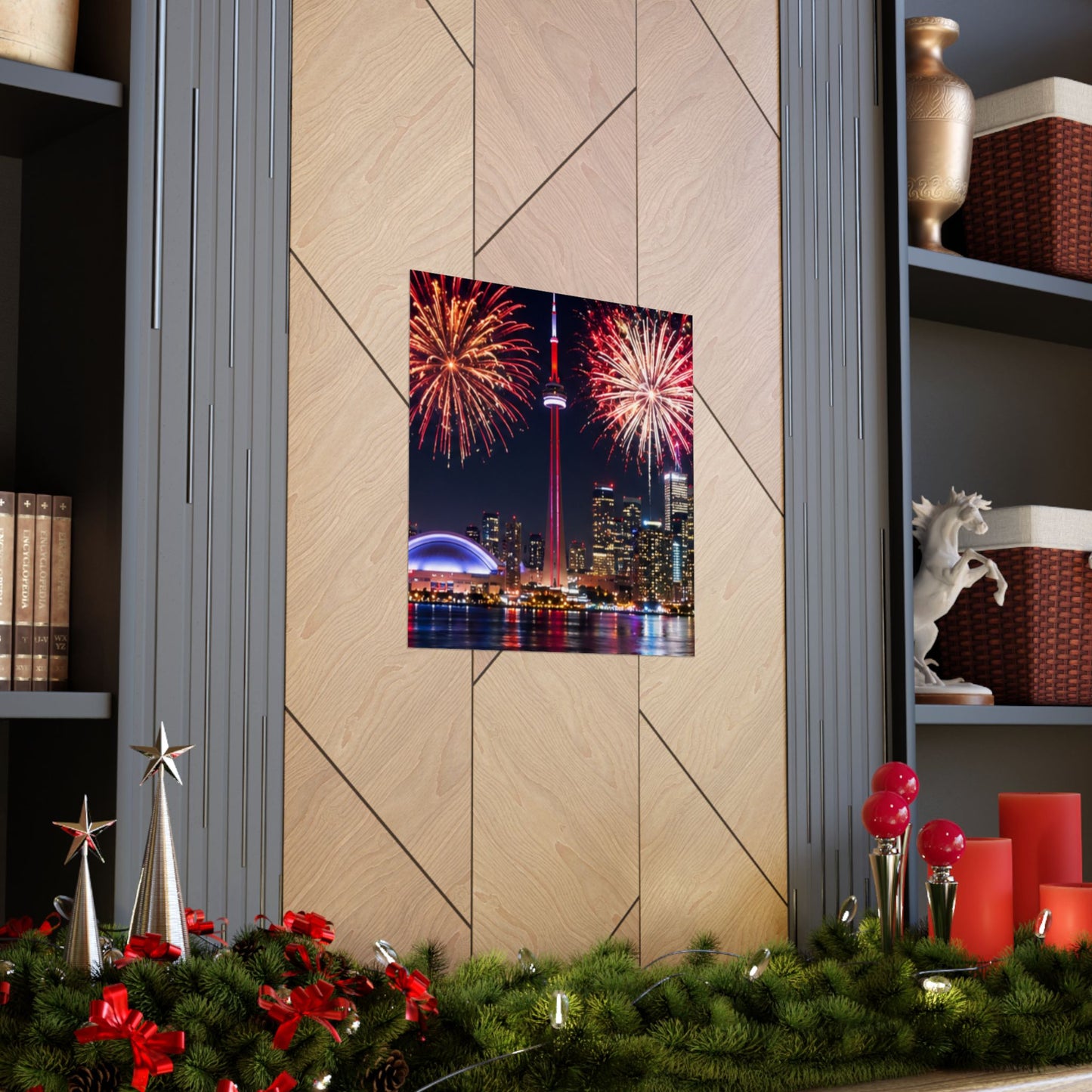 CN Tower Fireworks Matte Vertical Poster — Toronto Skyline Night Celebration Wall Art