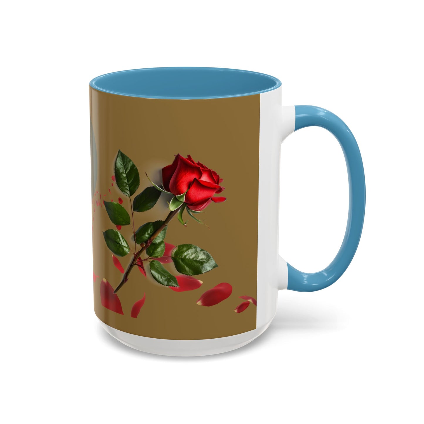 Red Rose Petals Coffee Mug  Accent Black Handle Interior,