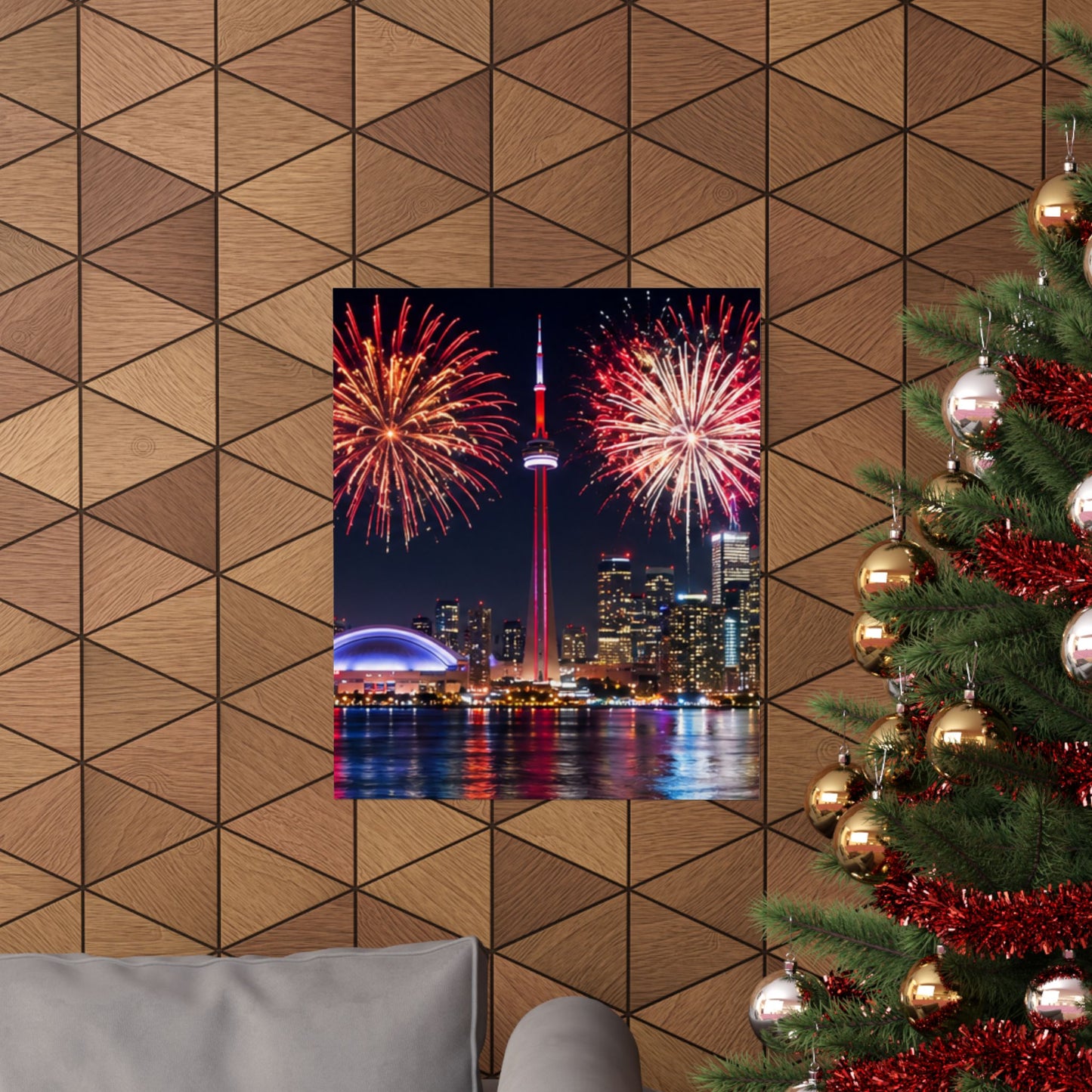 CN Tower Fireworks Matte Vertical Poster — Toronto Skyline Night Celebration Wall Art