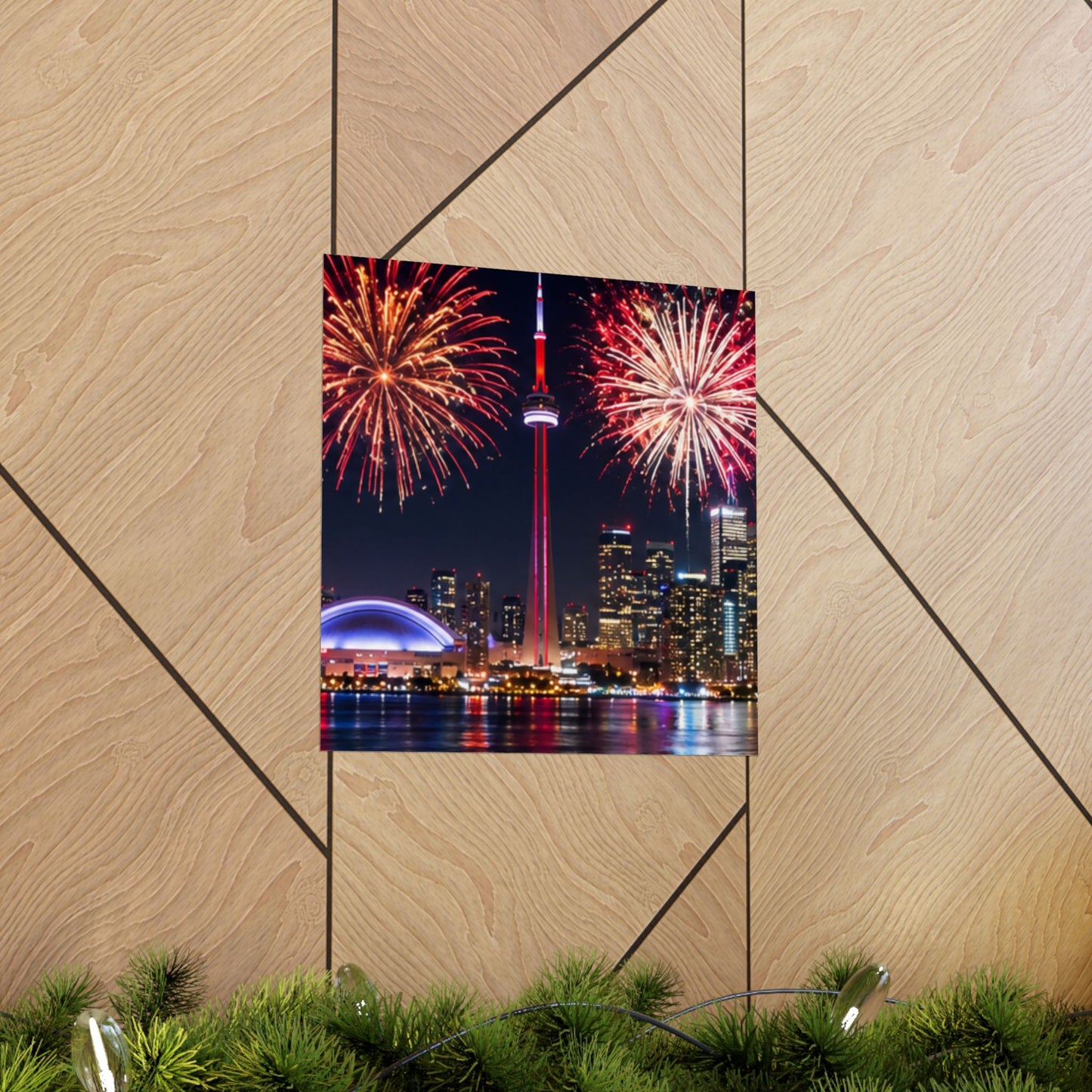 CN Tower Fireworks Matte Vertical Poster — Toronto Skyline Night Celebration Wall Art