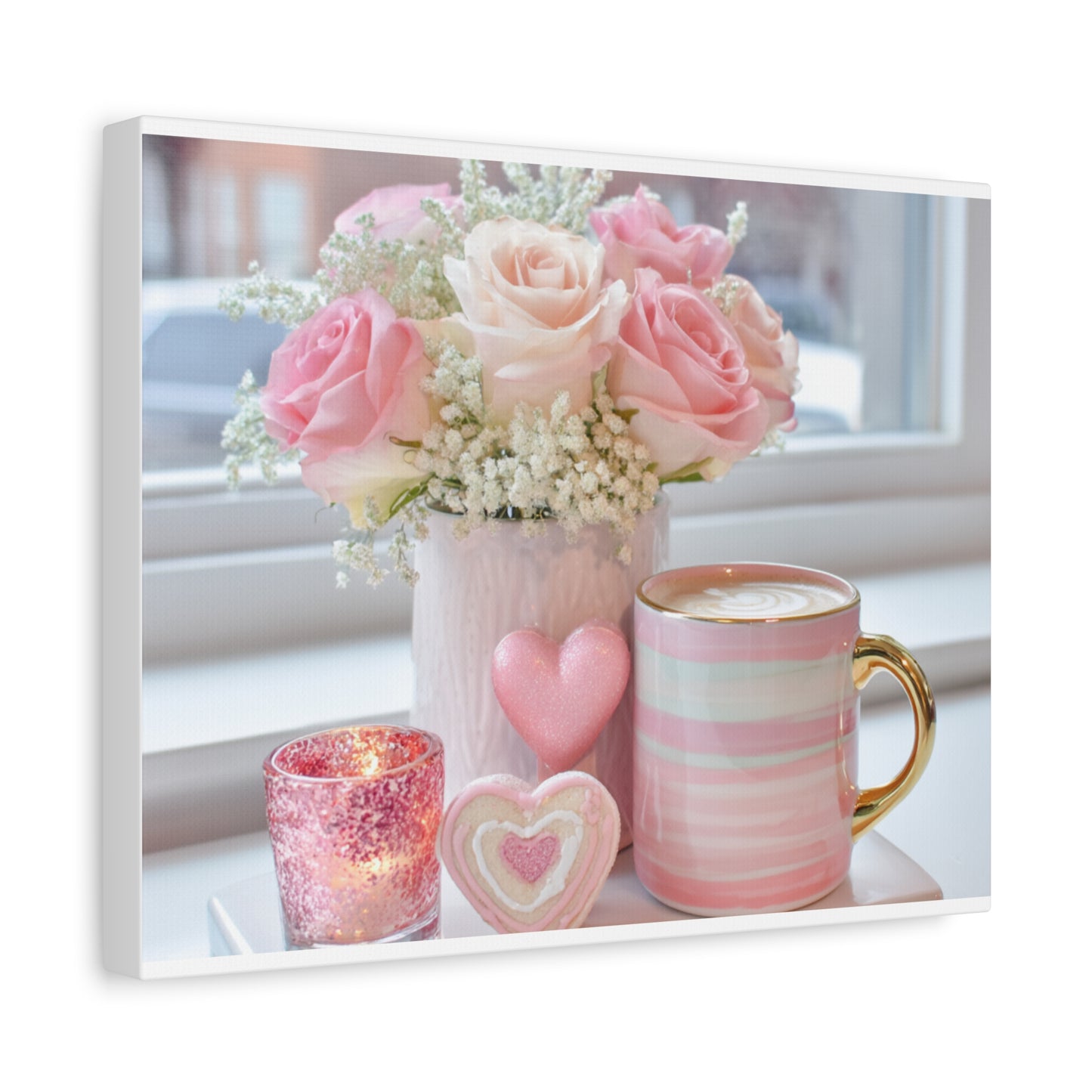 Pink Rose Bouquet with Mug Canvas