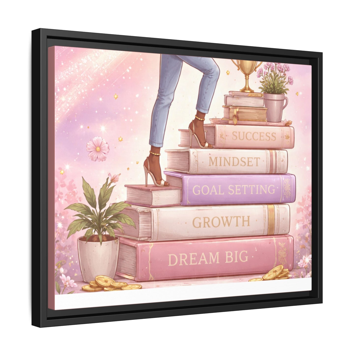 Dream Big Wall Art — Motivational Stacked Books Framed Canvas