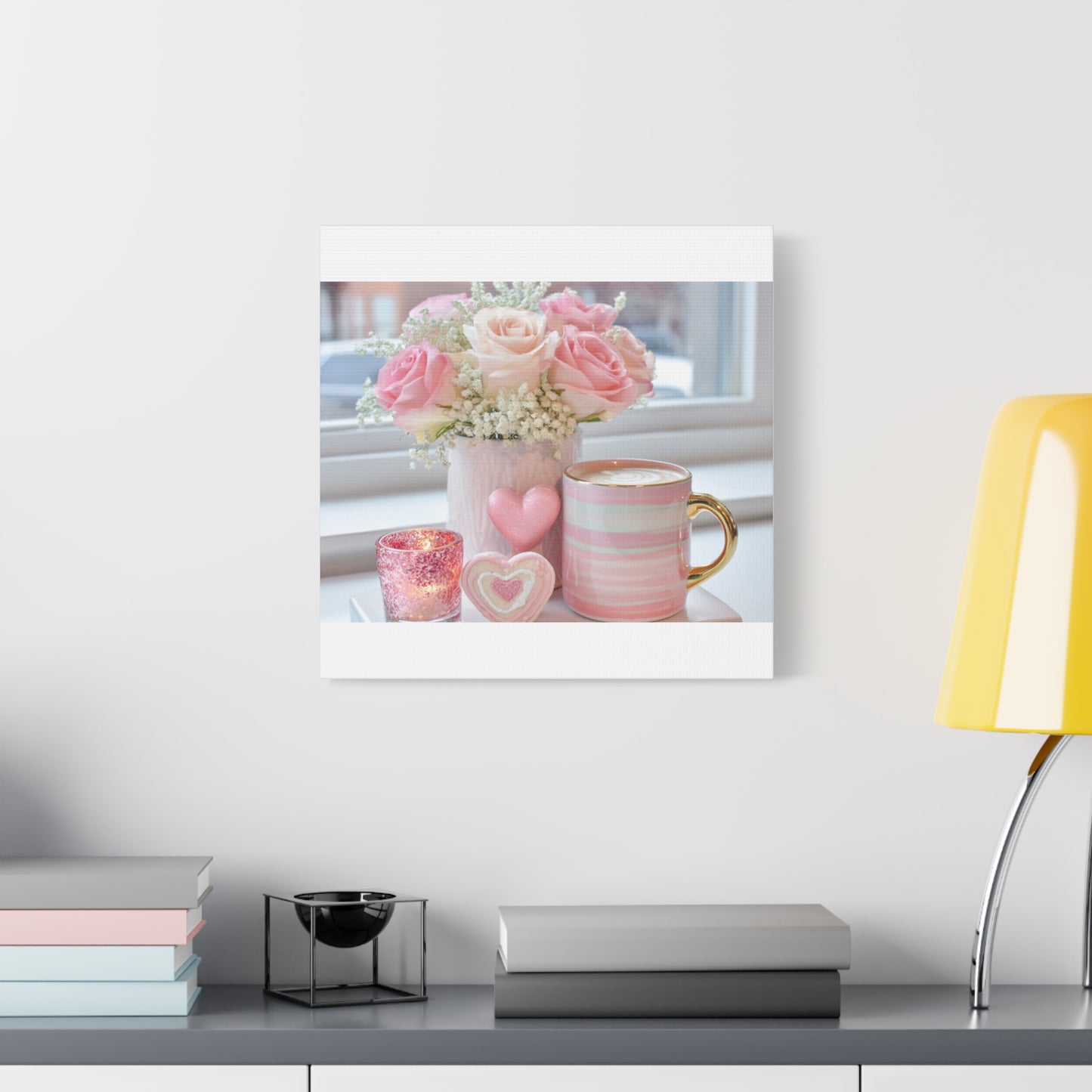 Pink Rose Bouquet with Mug Canvas