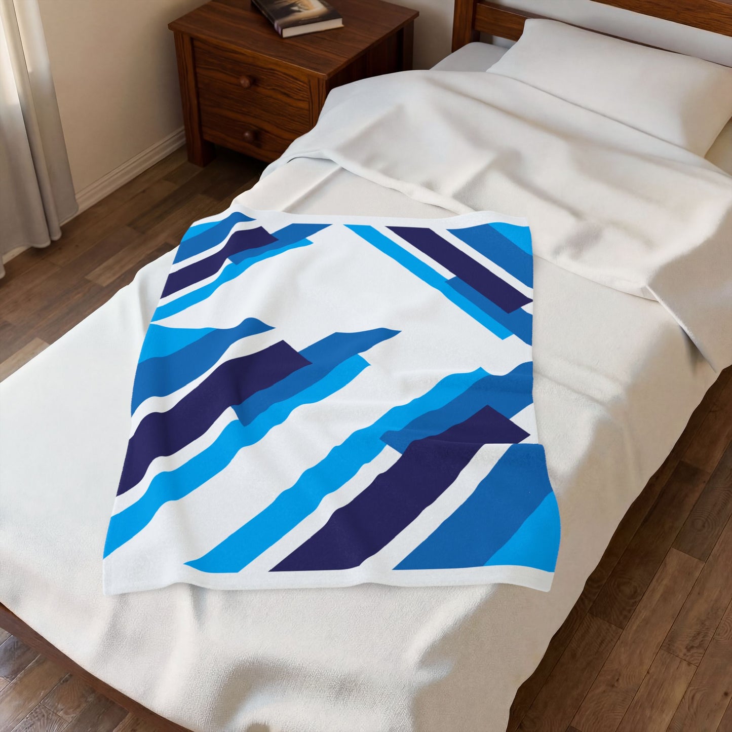 Blue Geometric Stripes Velveteen Plush Blanket | Modern Diagonal Pattern