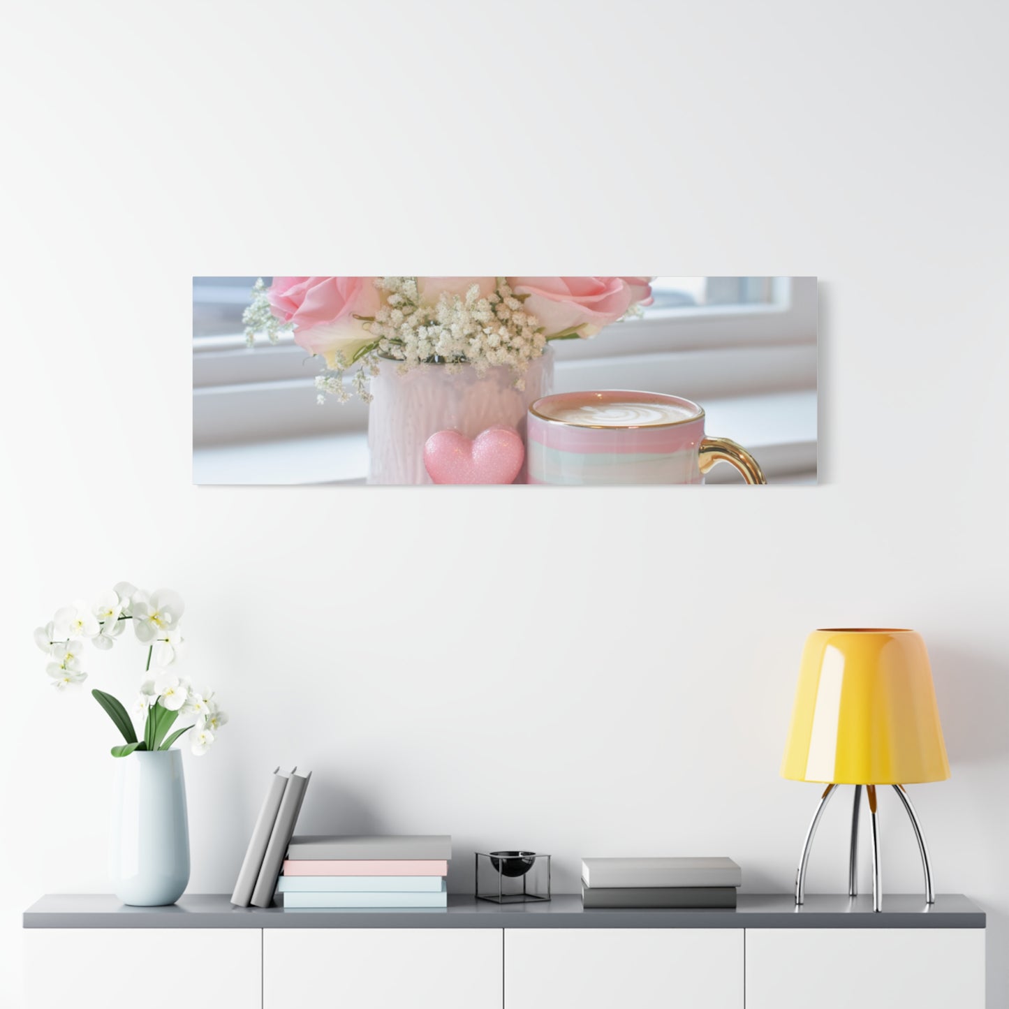 Pink Rose Bouquet with Mug Canvas