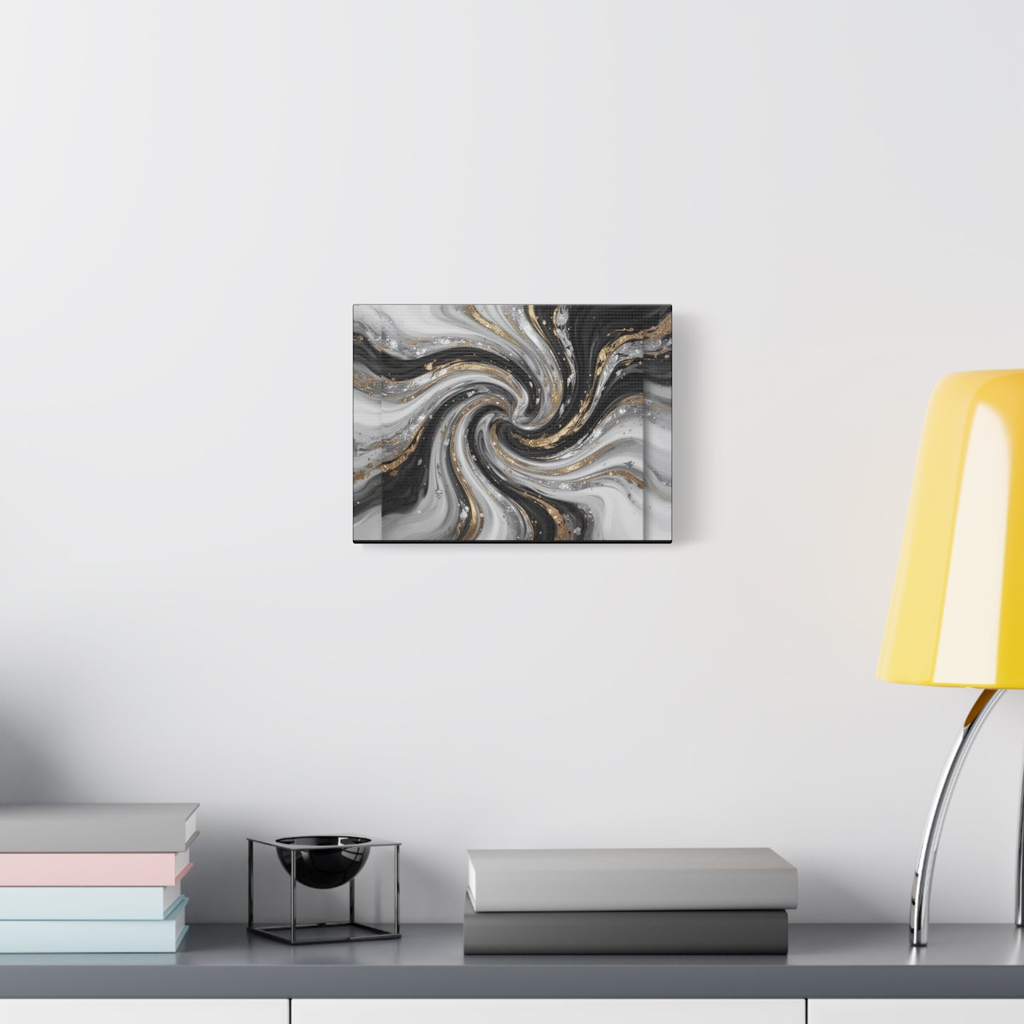 Black White Gold Fluid Art Abstract Swirl Marble Canvas Print 1.25" Stretched Canvas