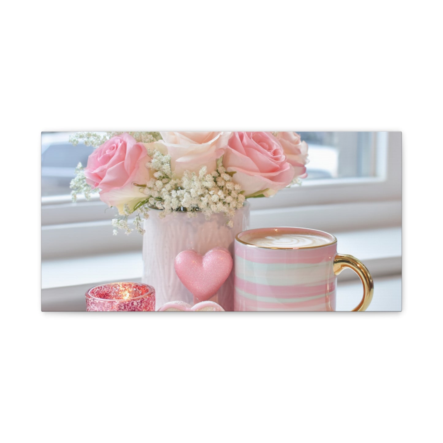 Pink Rose Bouquet with Mug Canvas