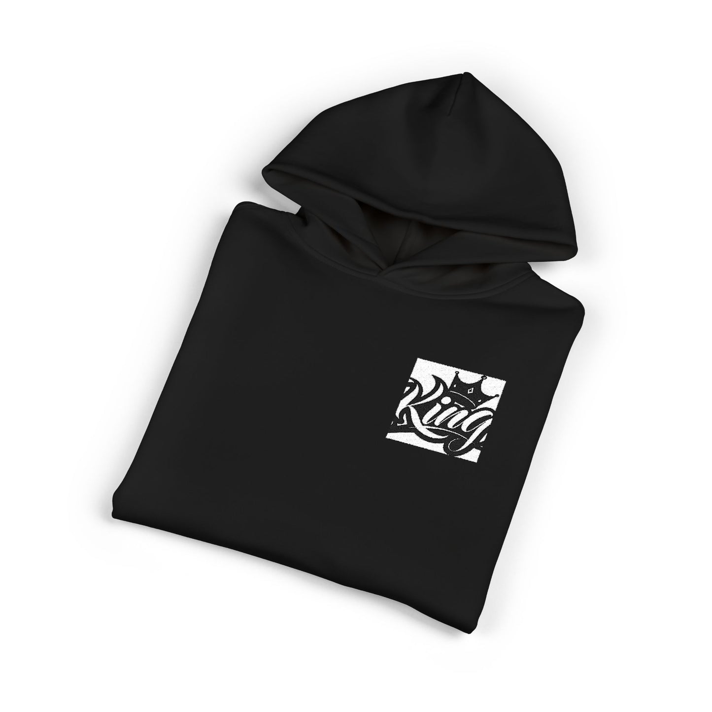 Relaxed Hoodie — Minimal Black Crown Chest Logo Hooded Sweatshirt