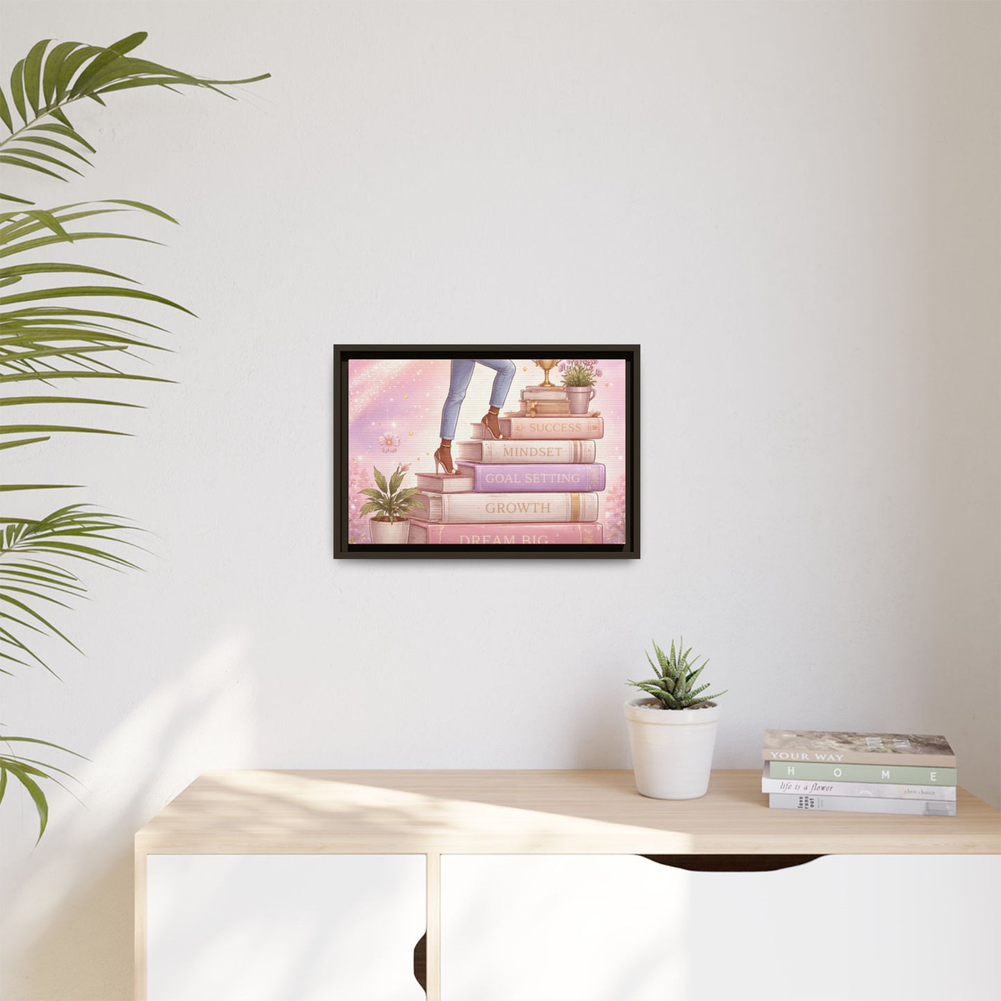 Dream Big Wall Art — Motivational Stacked Books Framed Canvas