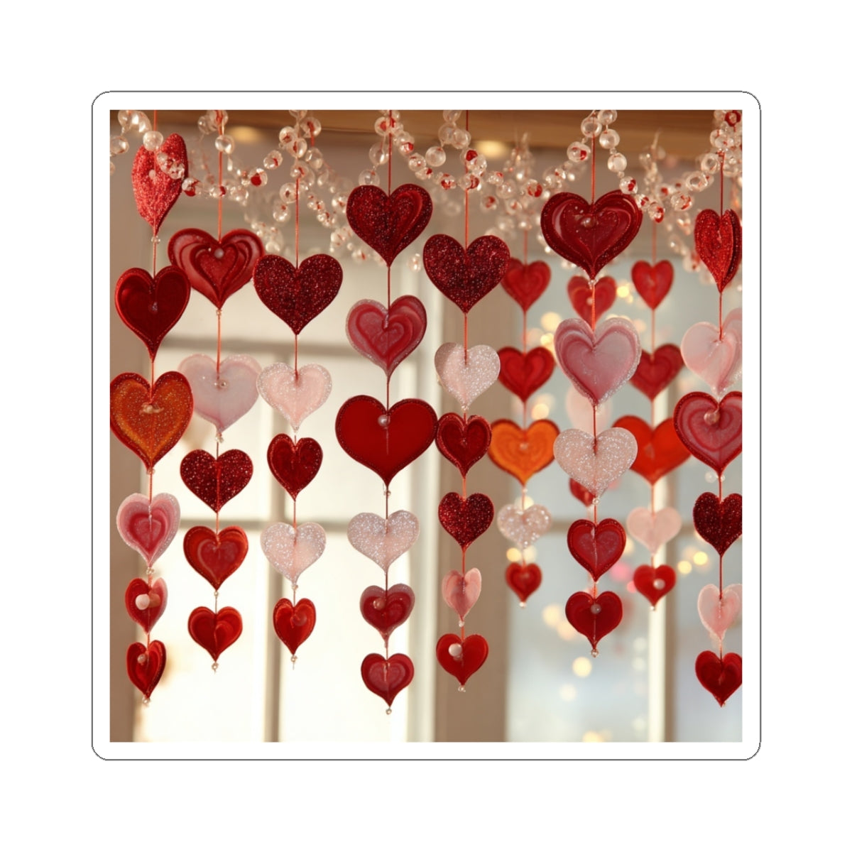 Hanging Red Heart Pattern Stickers | Kiss-Cut Sticker
