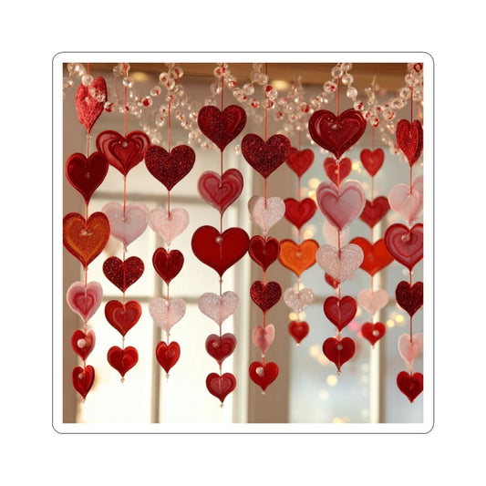 Hanging Red Heart Pattern Stickers | Kiss-Cut Sticker