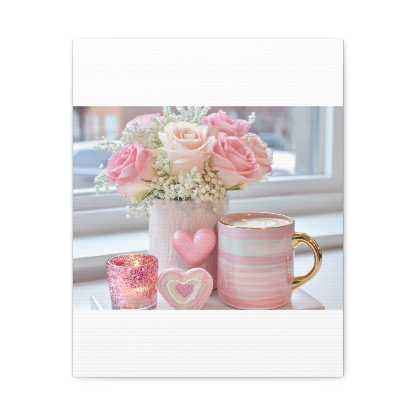 Pink Rose Bouquet with Mug Canvas