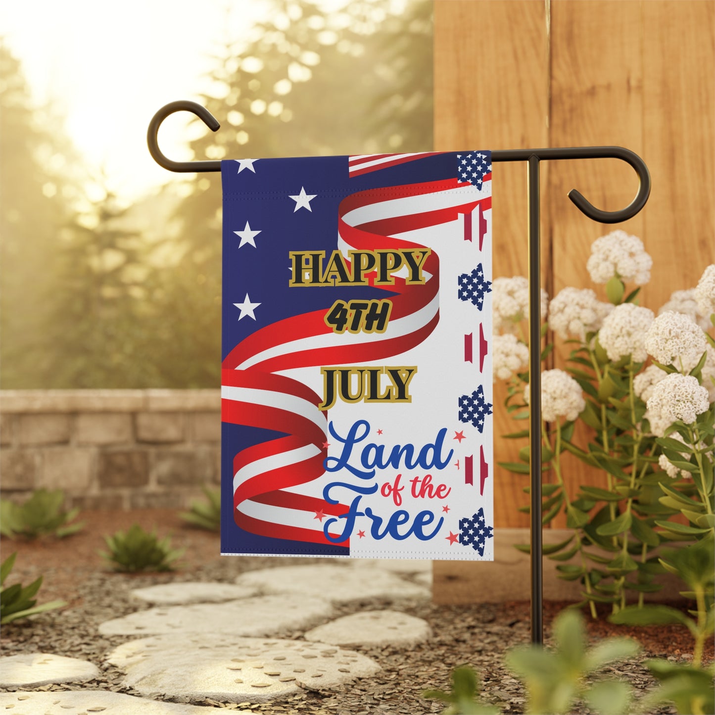 Happy 4th July Land of the Free Garden Banner | Patriotic House Flag