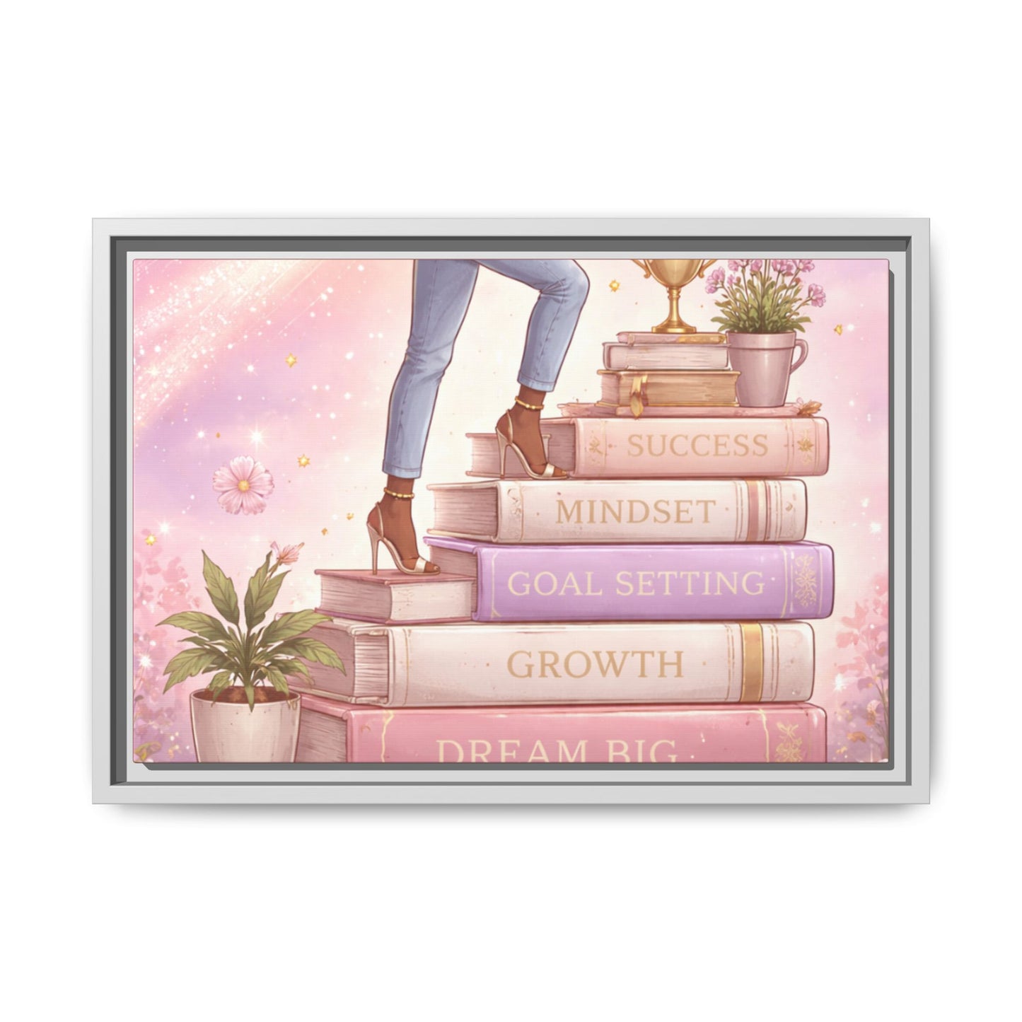 Dream Big Wall Art — Motivational Stacked Books Framed Canvas