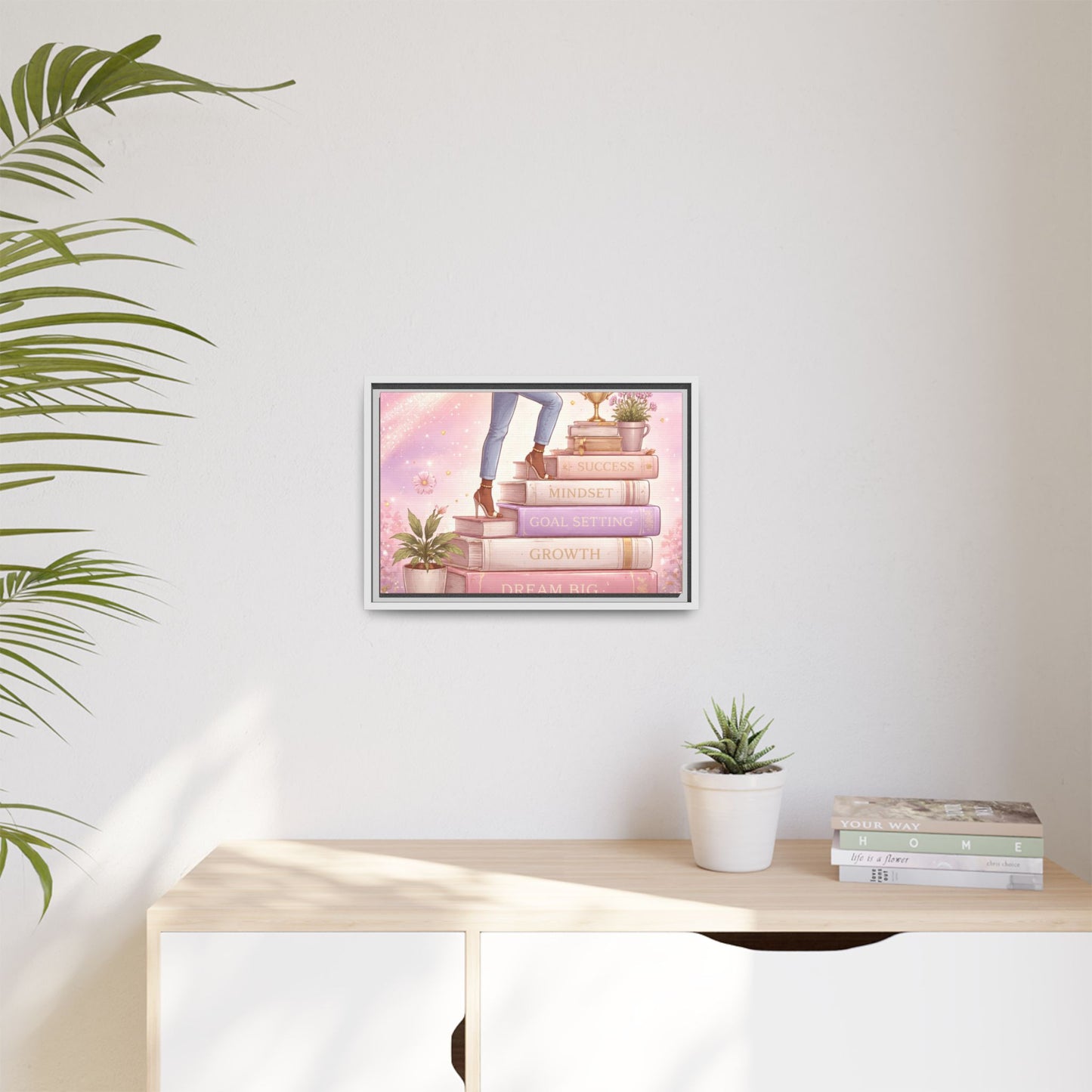 Dream Big Wall Art — Motivational Stacked Books Framed Canvas