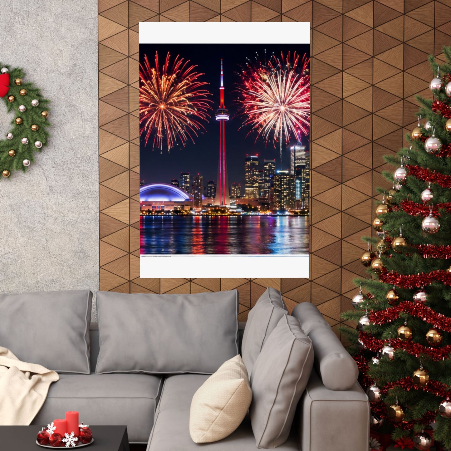 CN Tower Fireworks Matte Vertical Poster — Toronto Skyline Night Celebration Wall Art