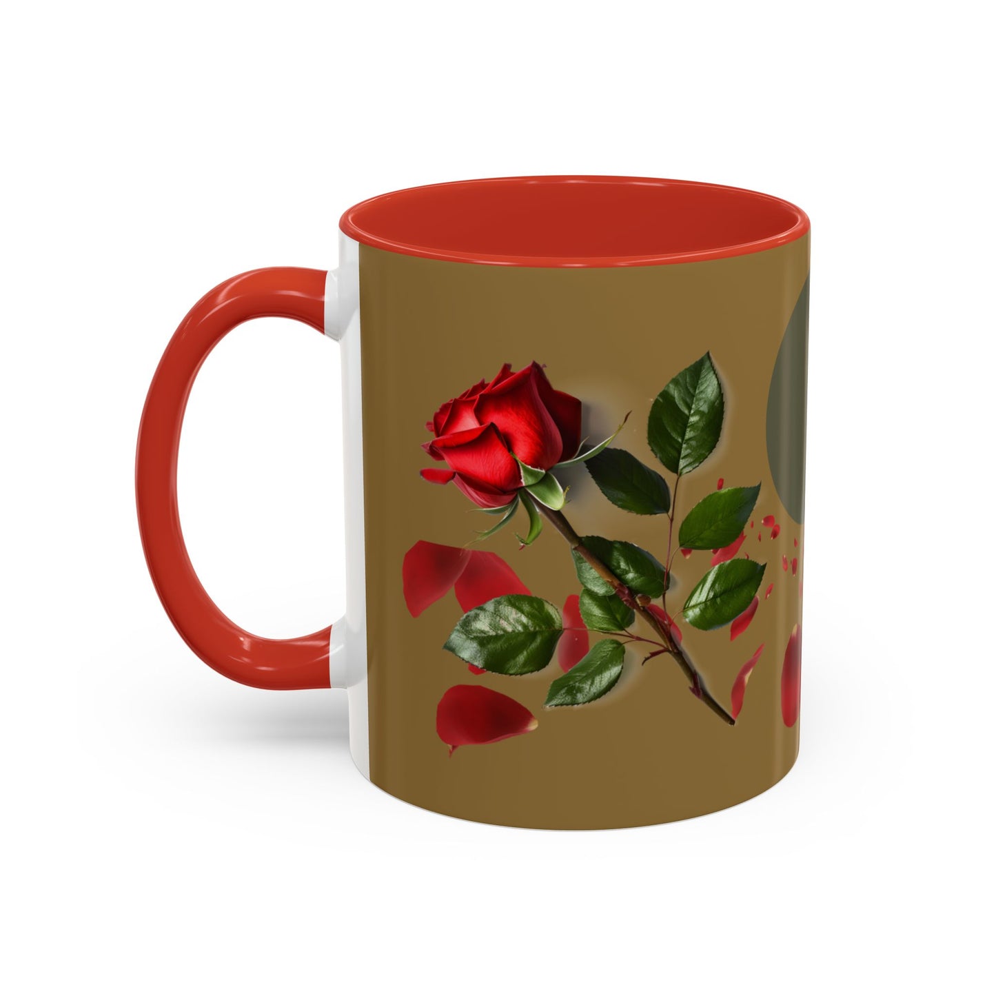 Red Rose Petals Coffee Mug  Accent Black Handle Interior,