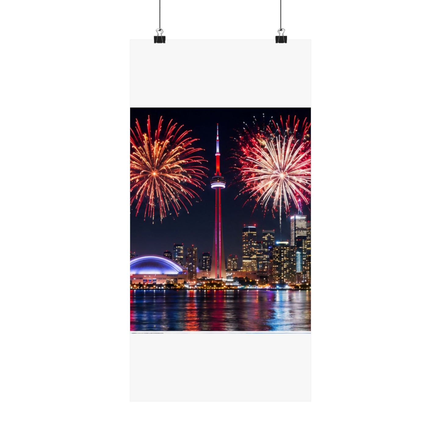 CN Tower Fireworks Matte Vertical Poster — Toronto Skyline Night Celebration Wall Art