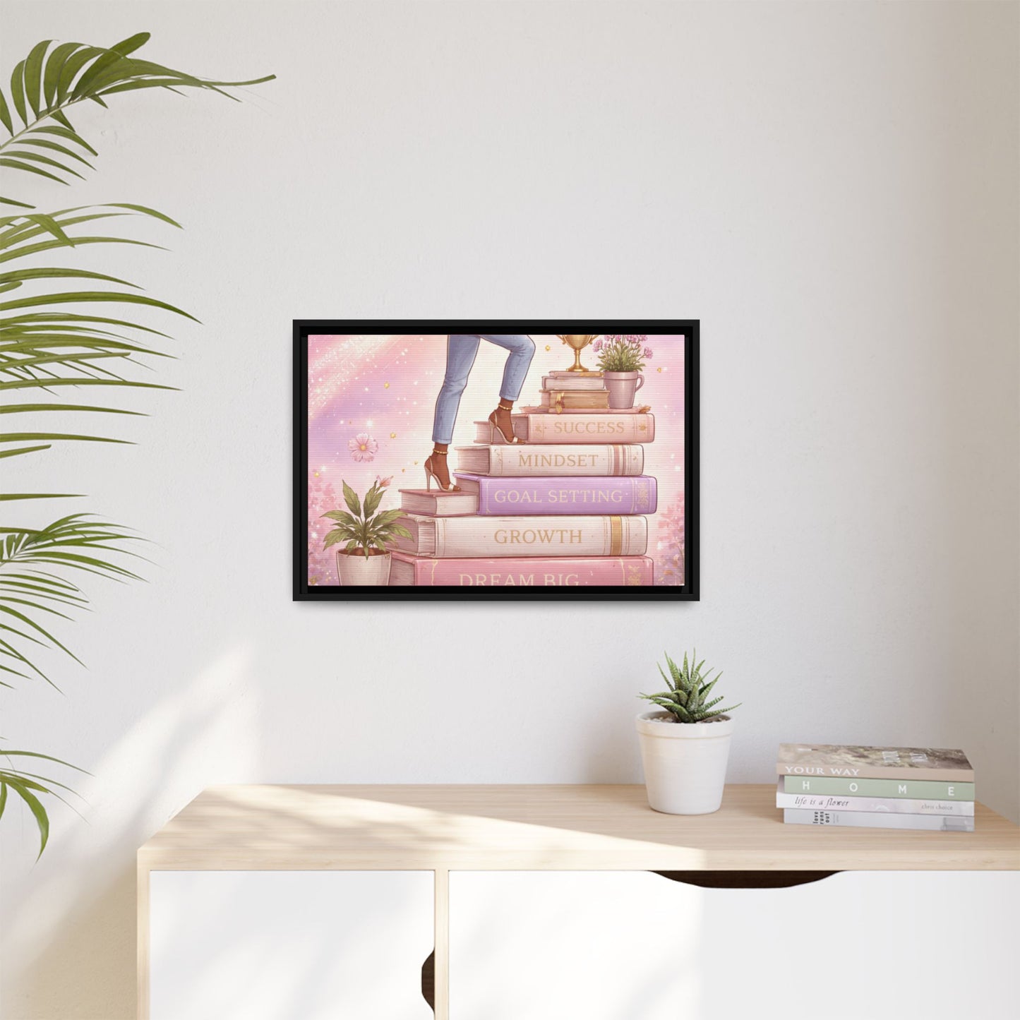 Dream Big Wall Art — Motivational Stacked Books Framed Canvas
