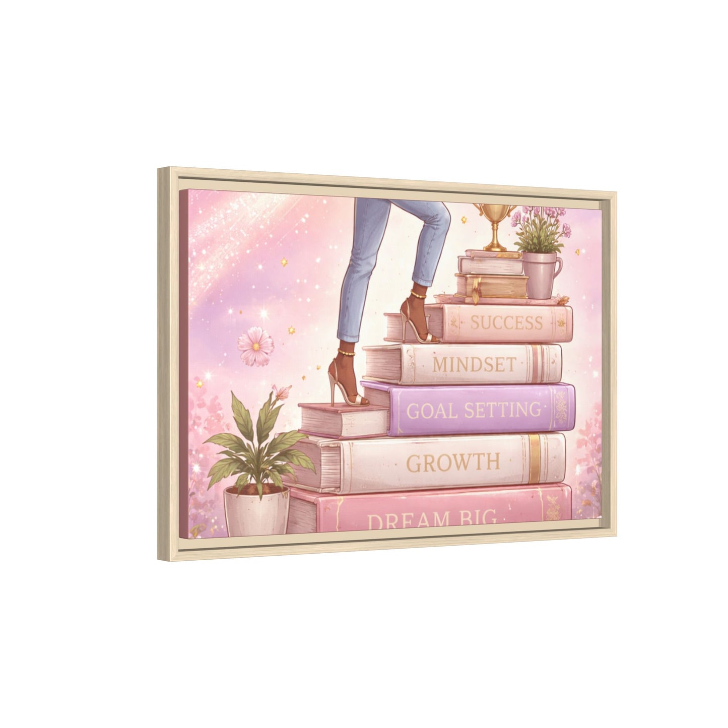 Dream Big Wall Art — Motivational Stacked Books Framed Canvas