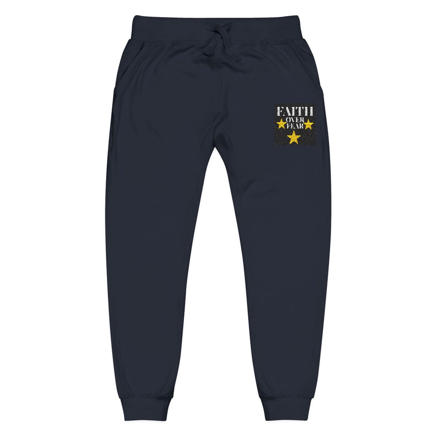 Embroidered Star Patch Sweatpants — White Fleece Joggers