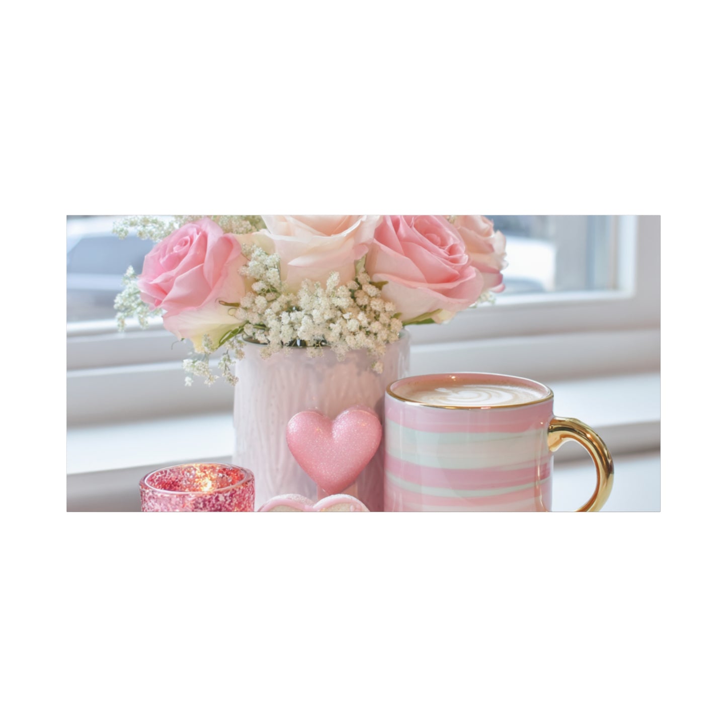 Pink Rose Bouquet with Mug Canvas