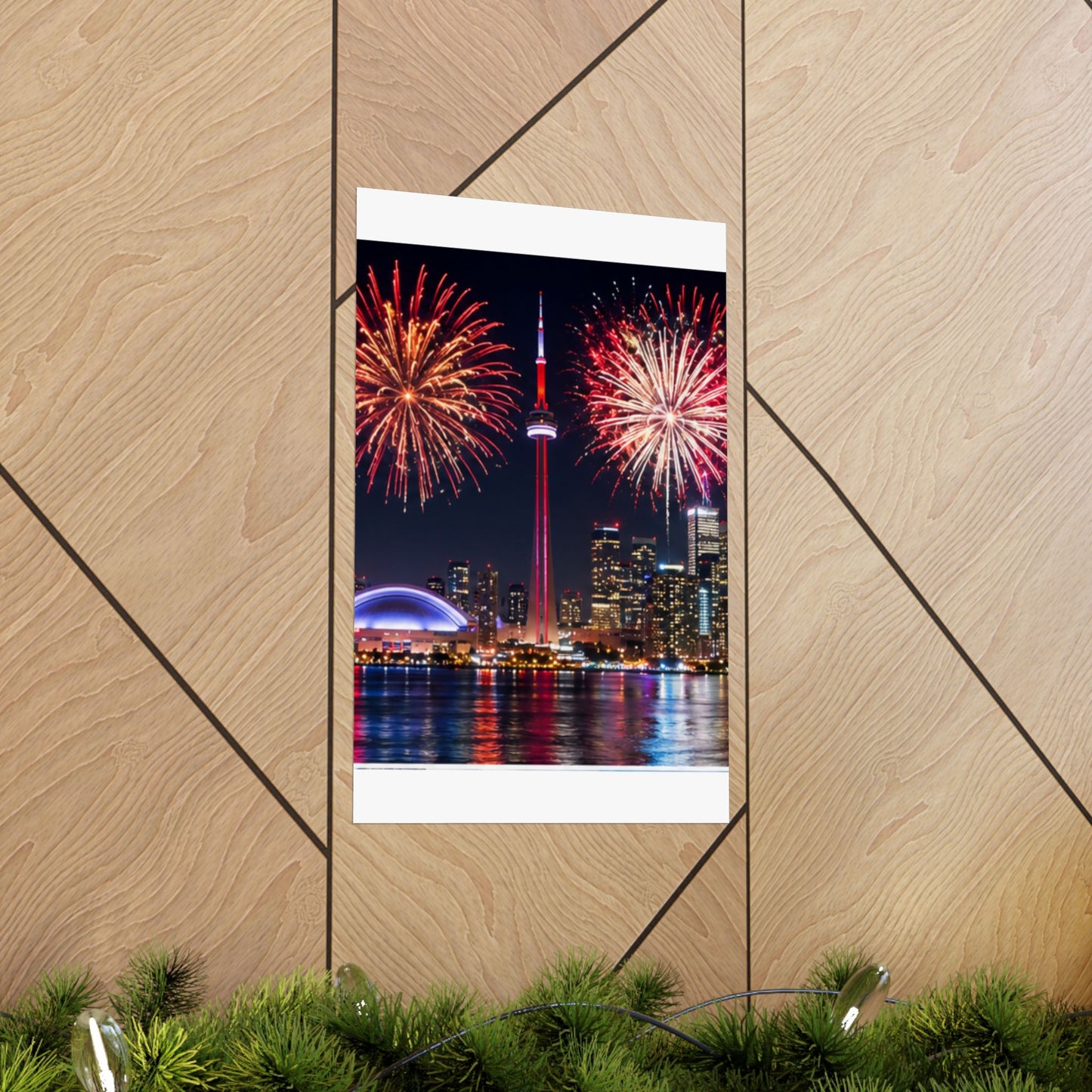CN Tower Fireworks Matte Vertical Poster — Toronto Skyline Night Celebration Wall Art