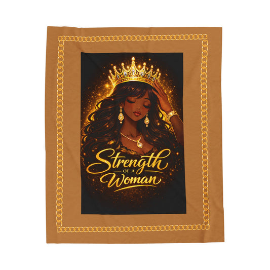Velveteen Plush Blanket – "Strength of a Woman" Crowned Queen Throw