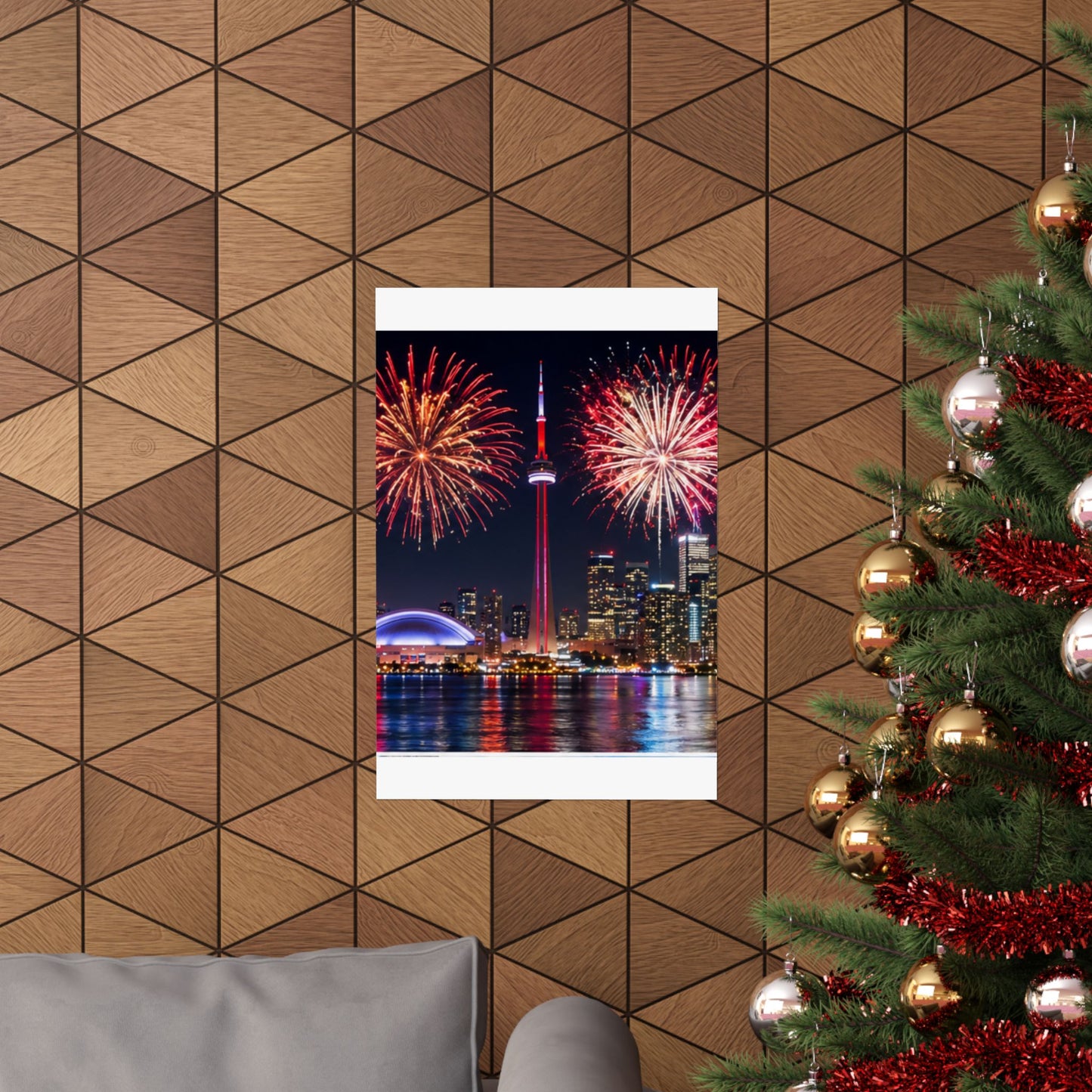 CN Tower Fireworks Matte Vertical Poster — Toronto Skyline Night Celebration Wall Art