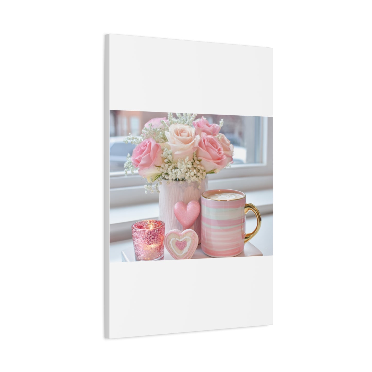 Pink Rose Bouquet with Mug Canvas