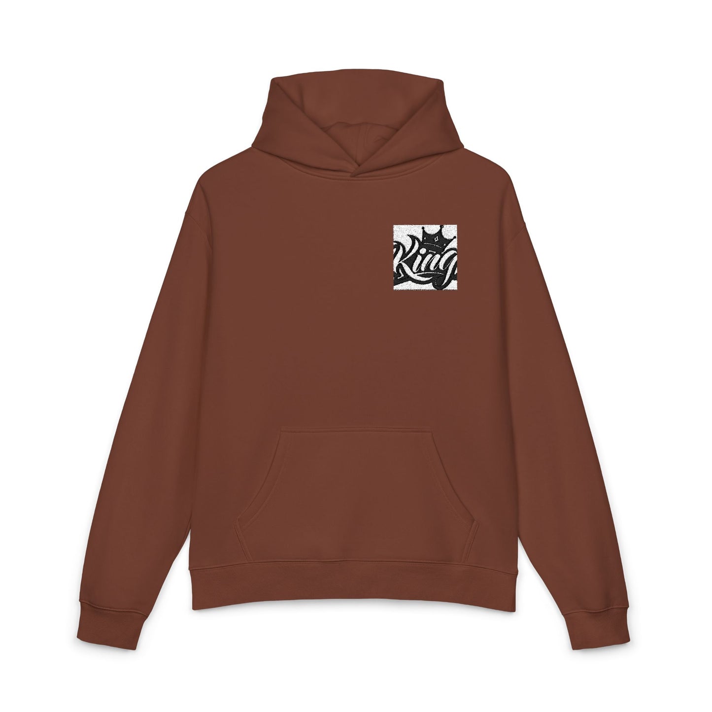 Relaxed Hoodie — Minimal Black Crown Chest Logo Hooded Sweatshirt