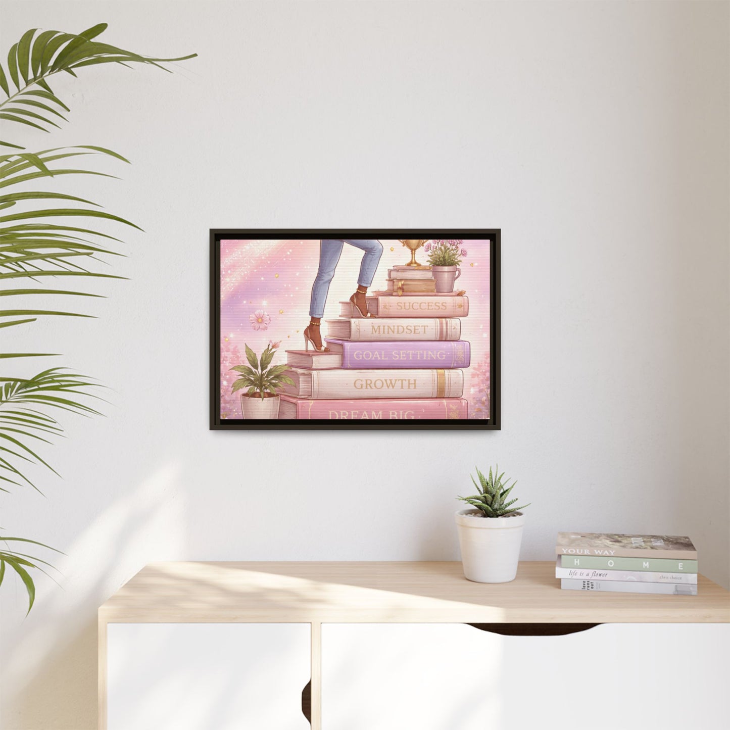 Dream Big Wall Art — Motivational Stacked Books Framed Canvas