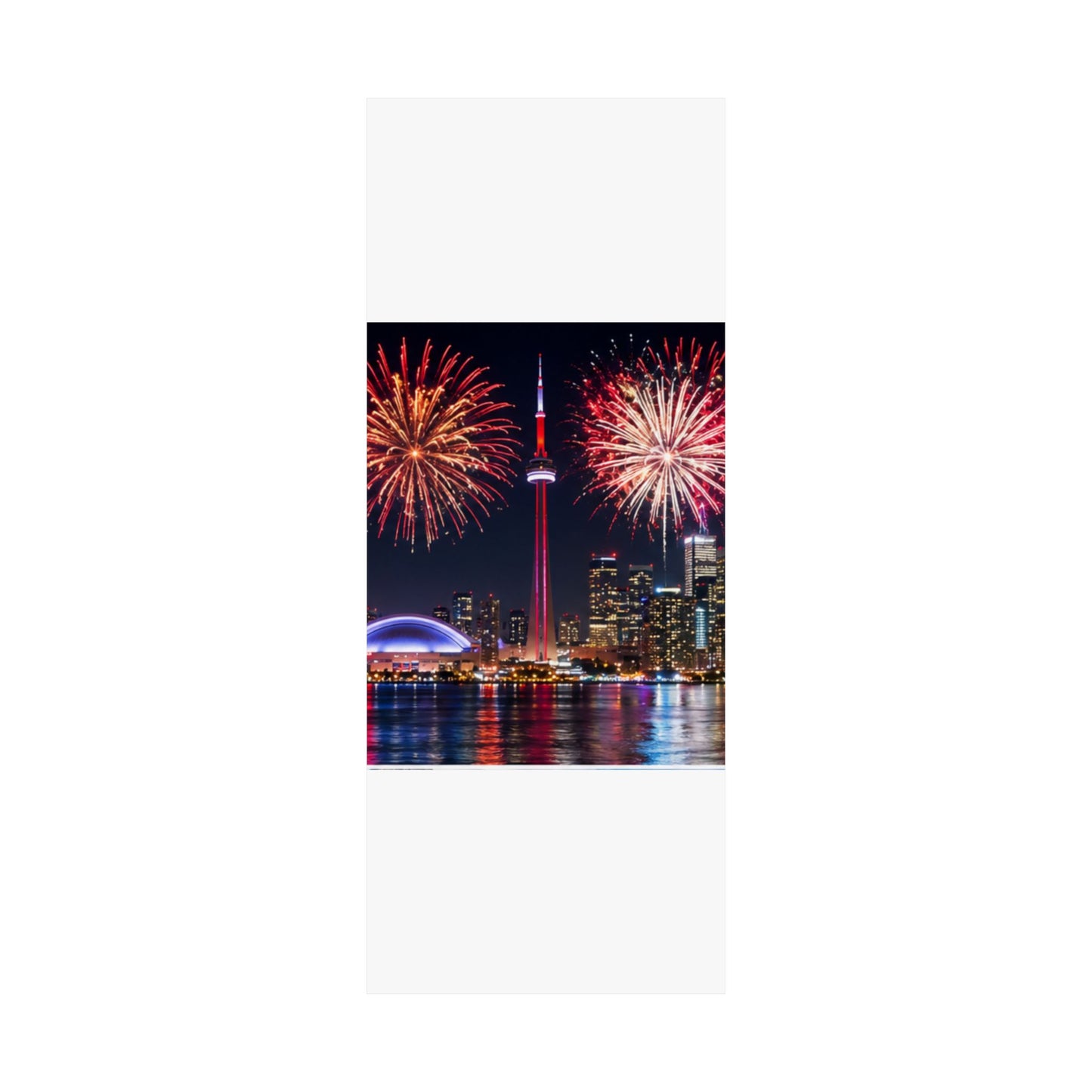 CN Tower Fireworks Matte Vertical Poster — Toronto Skyline Night Celebration Wall Art