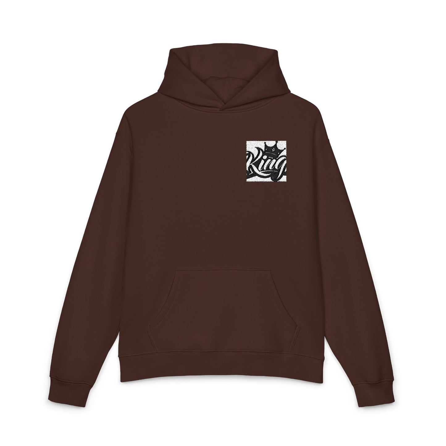 Relaxed Hoodie — Minimal Black Crown Chest Logo Hooded Sweatshirt