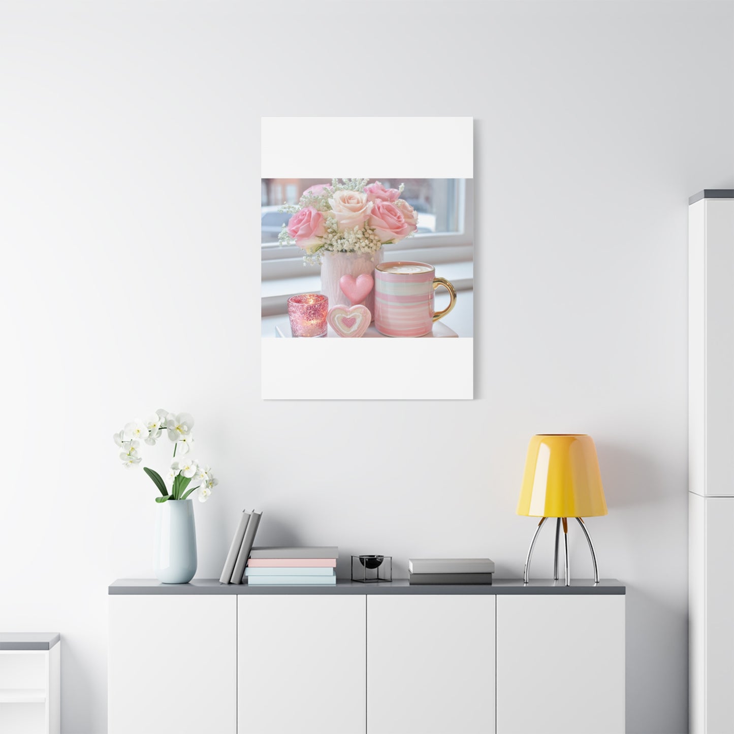 Pink Rose Bouquet with Mug Canvas