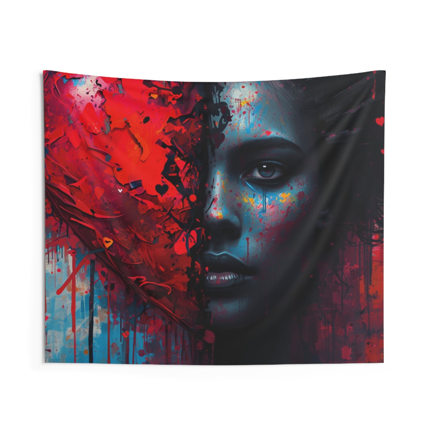 Heart & Shadow Portrait Wall Tapestry — Dramatic Abstract Face Art