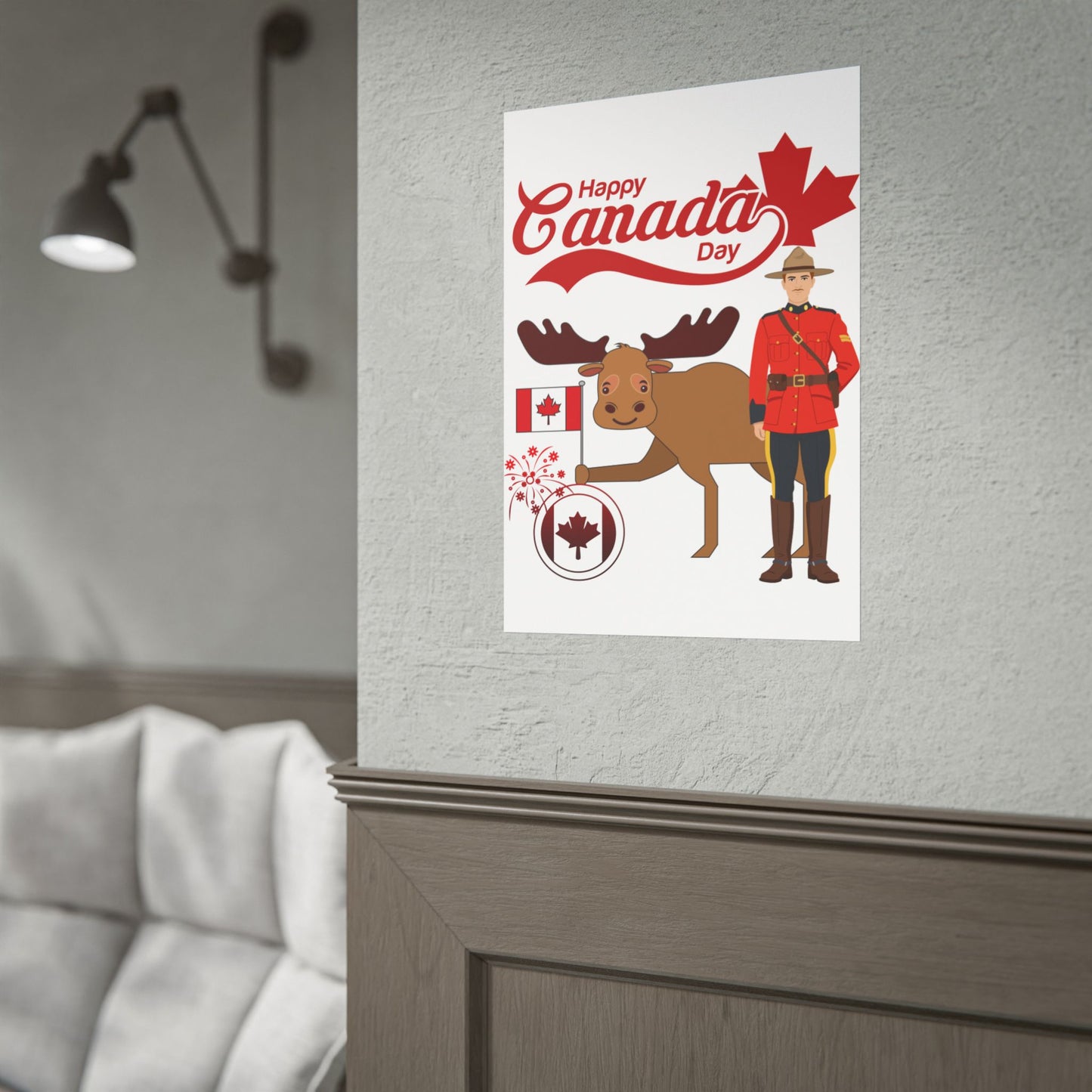 Canada Day Poster - Happy Canada Day Moose & Mountie Rolled Poster