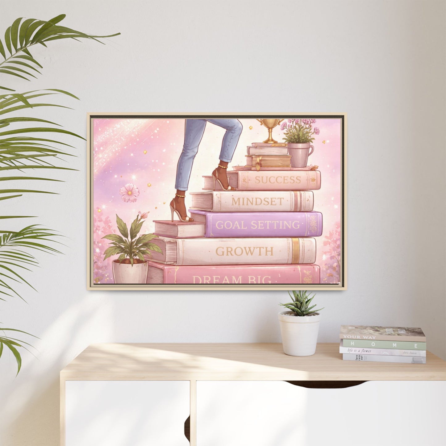 Dream Big Wall Art — Motivational Stacked Books Framed Canvas