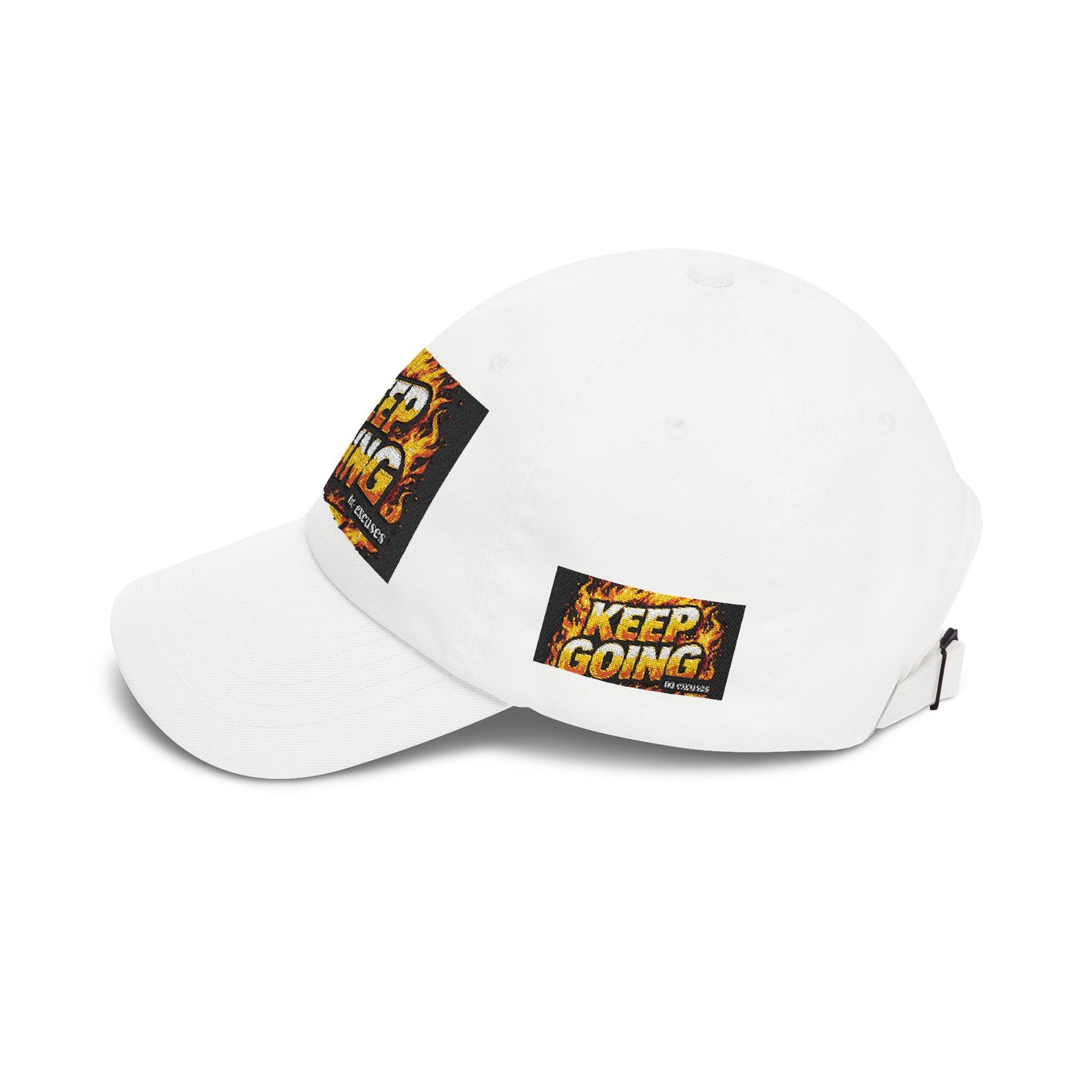 Keep Going Flame Patch Dad Cap — Motivational Fire Graphic Hat
