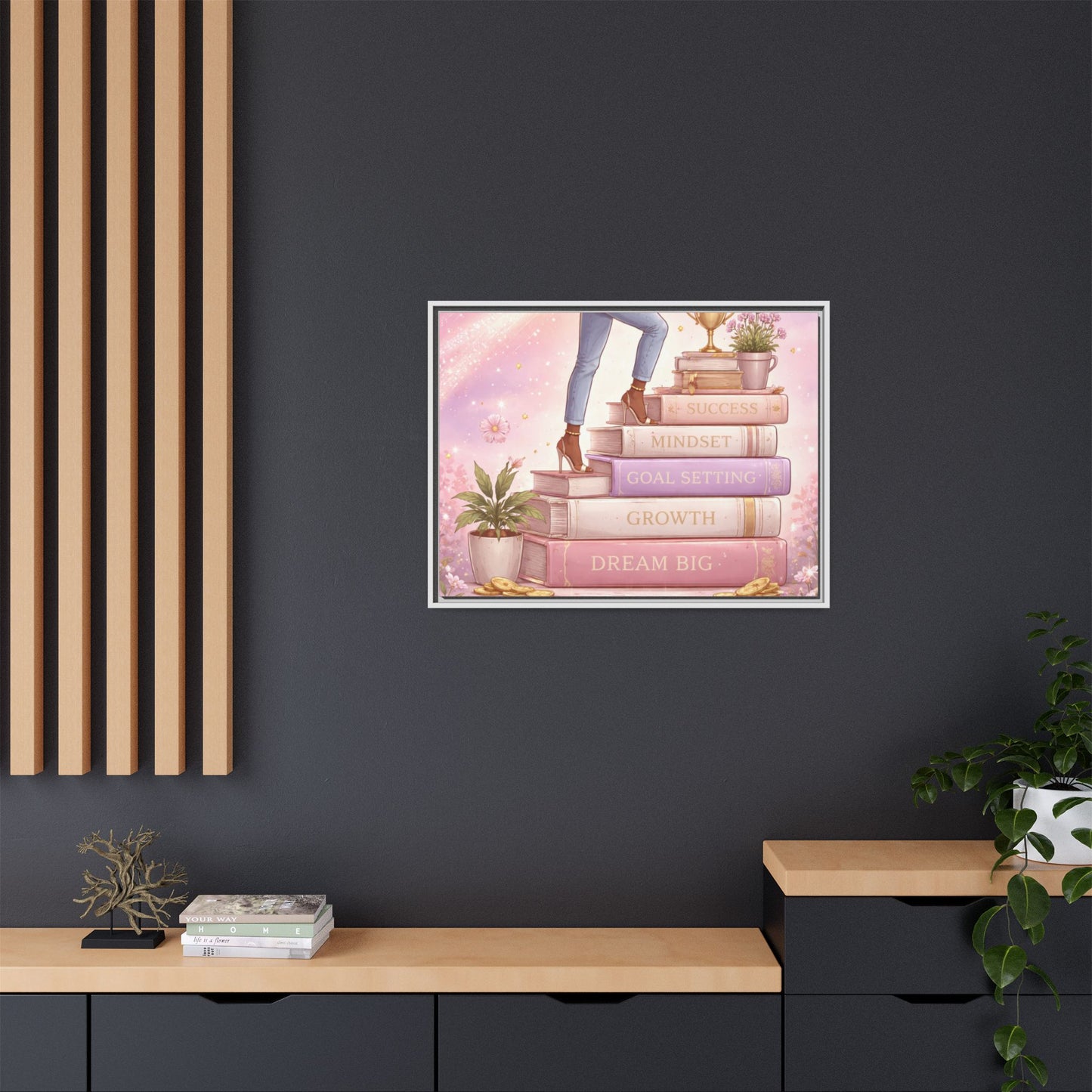 Dream Big Wall Art — Motivational Stacked Books Framed Canvas