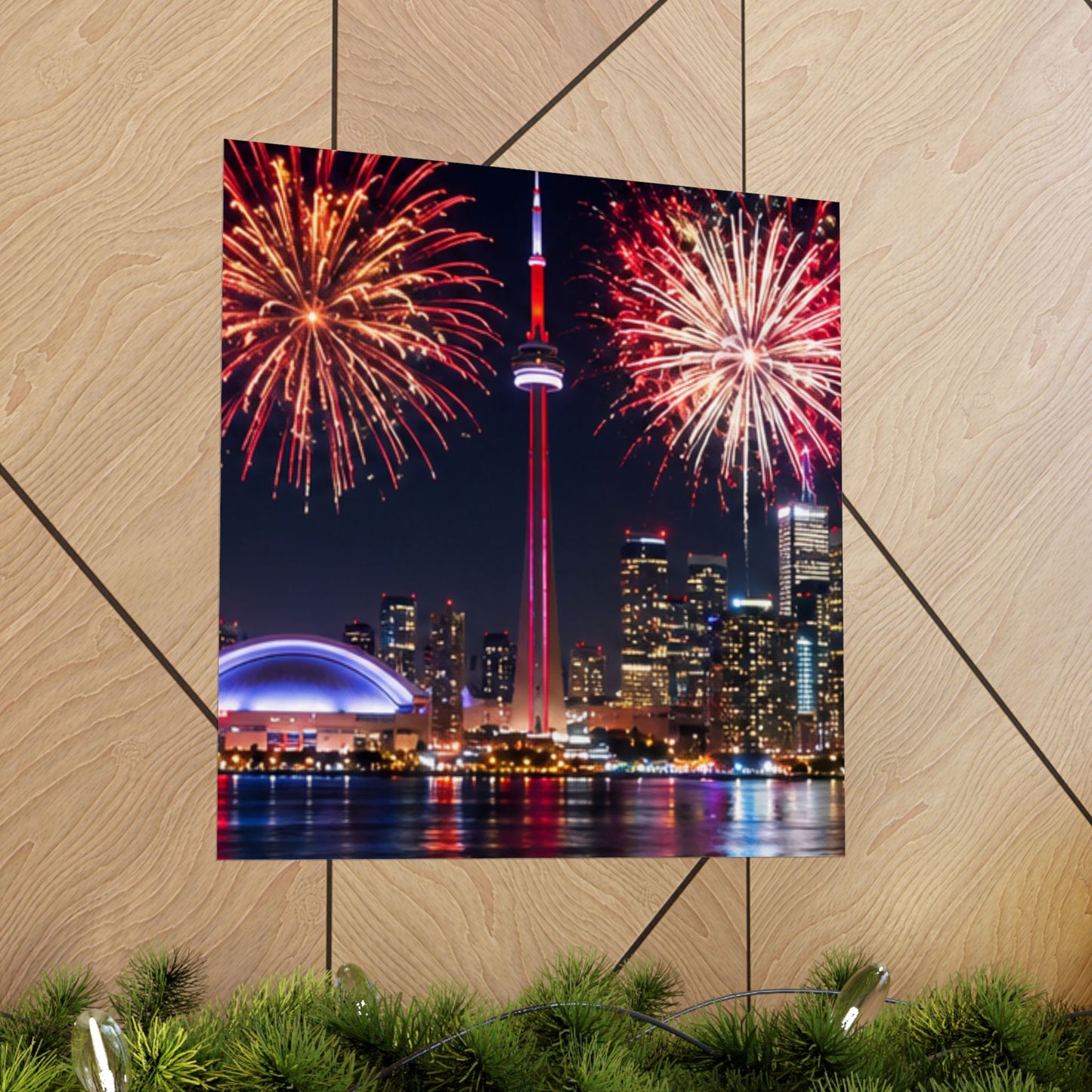 CN Tower Fireworks Matte Vertical Poster — Toronto Skyline Night Celebration Wall Art