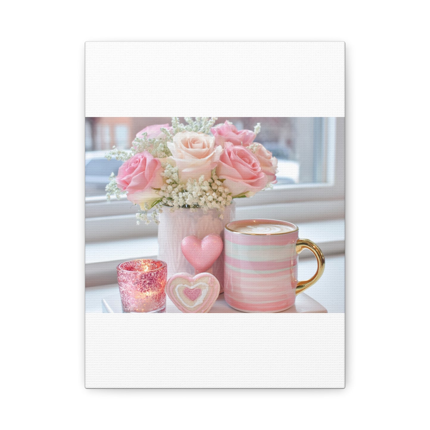 Pink Rose Bouquet with Mug Canvas